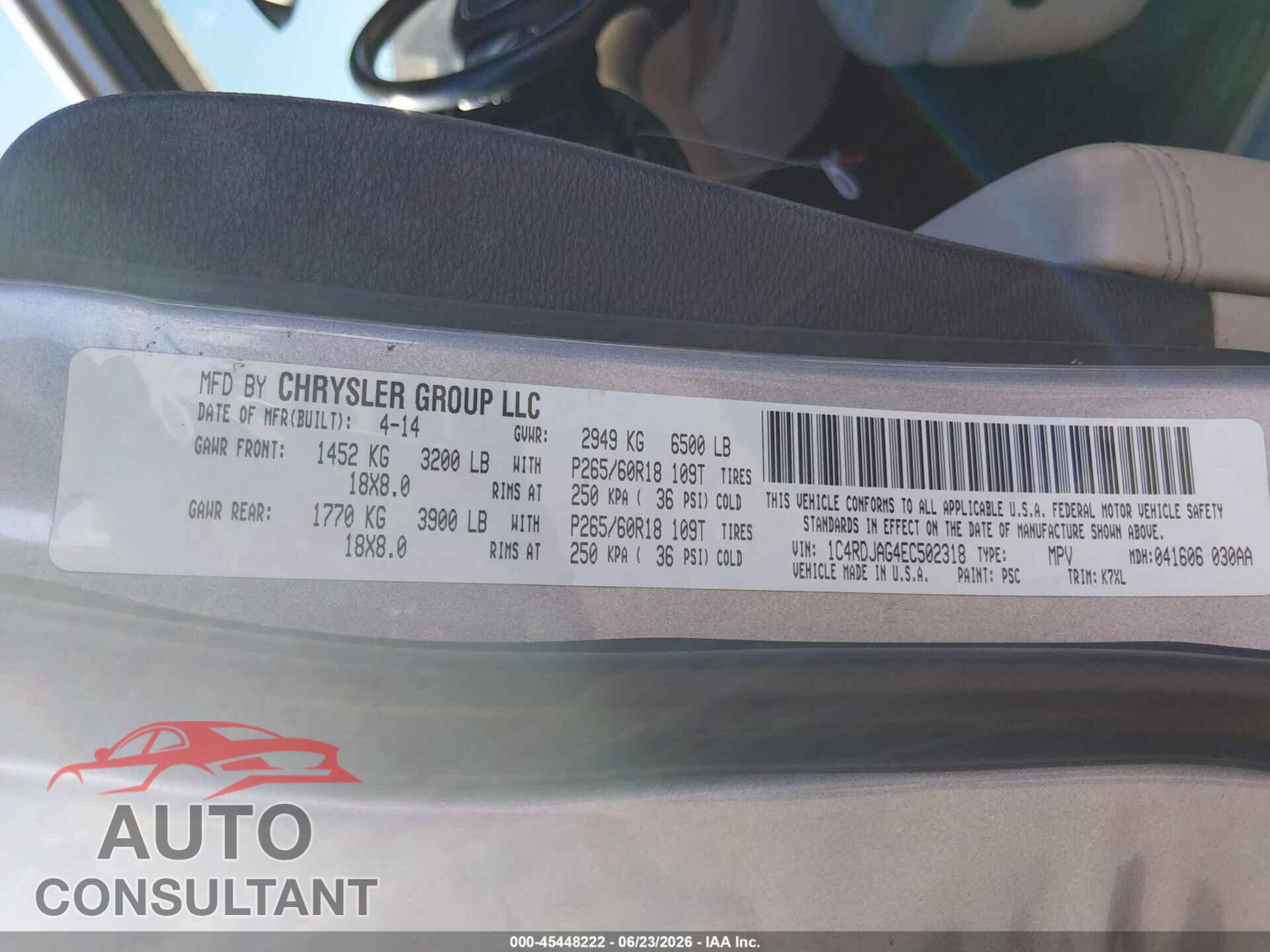 DODGE DURANGO 2014 - 1C4RDJAG4EC502318