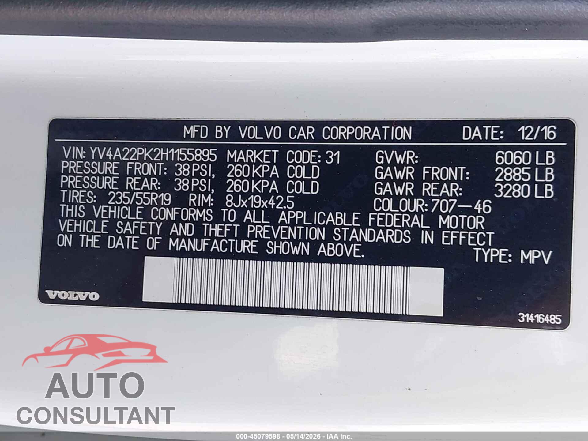 VOLVO XC90 2017 - YV4A22PK2H1155895
