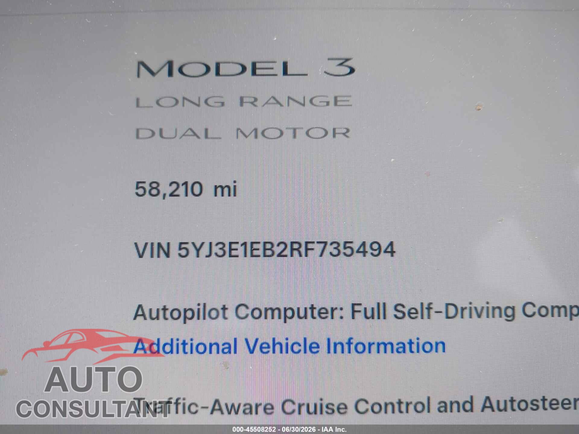 TESLA MODEL 3 2024 - 5YJ3E1EB2RF735494