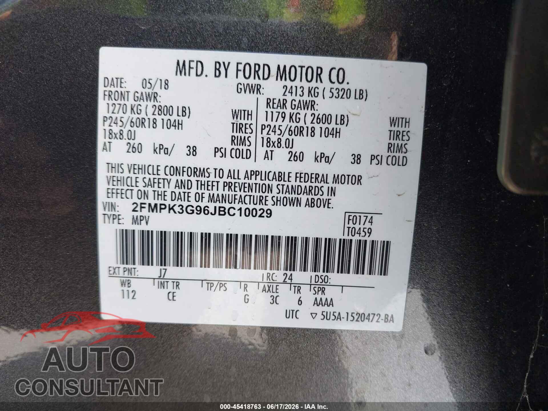 FORD EDGE 2018 - 2FMPK3G96JBC10029