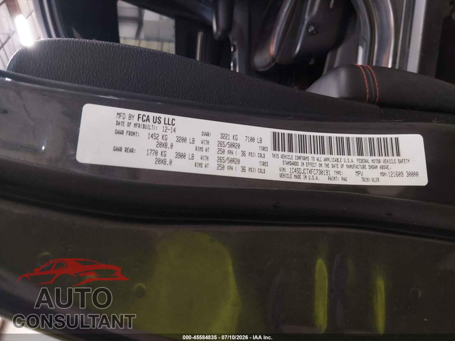 DODGE DURANGO 2015 - 1C4SDJCTXFC730191