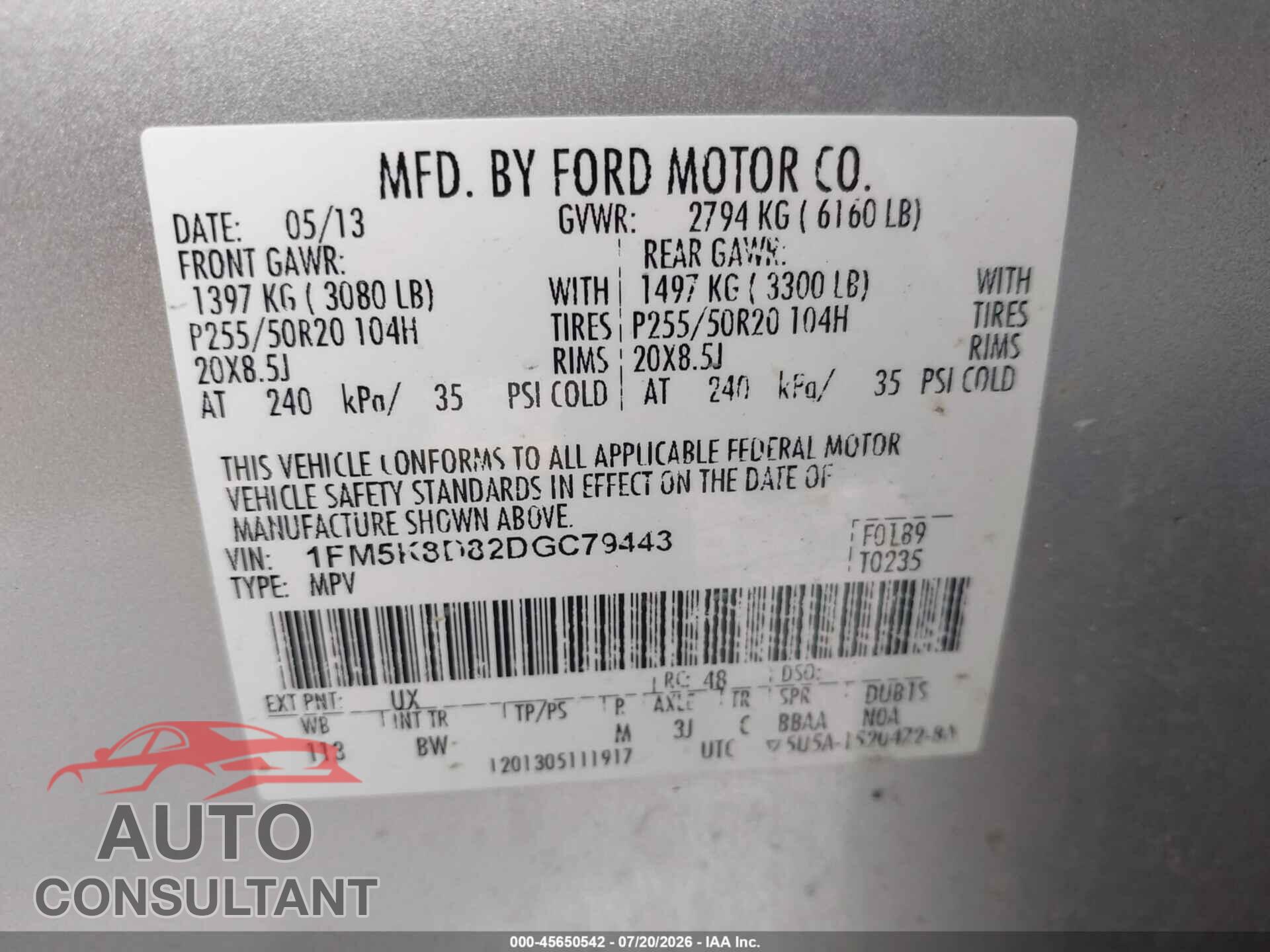FORD EXPLORER 2013 - 1FM5K8D82DGC79443