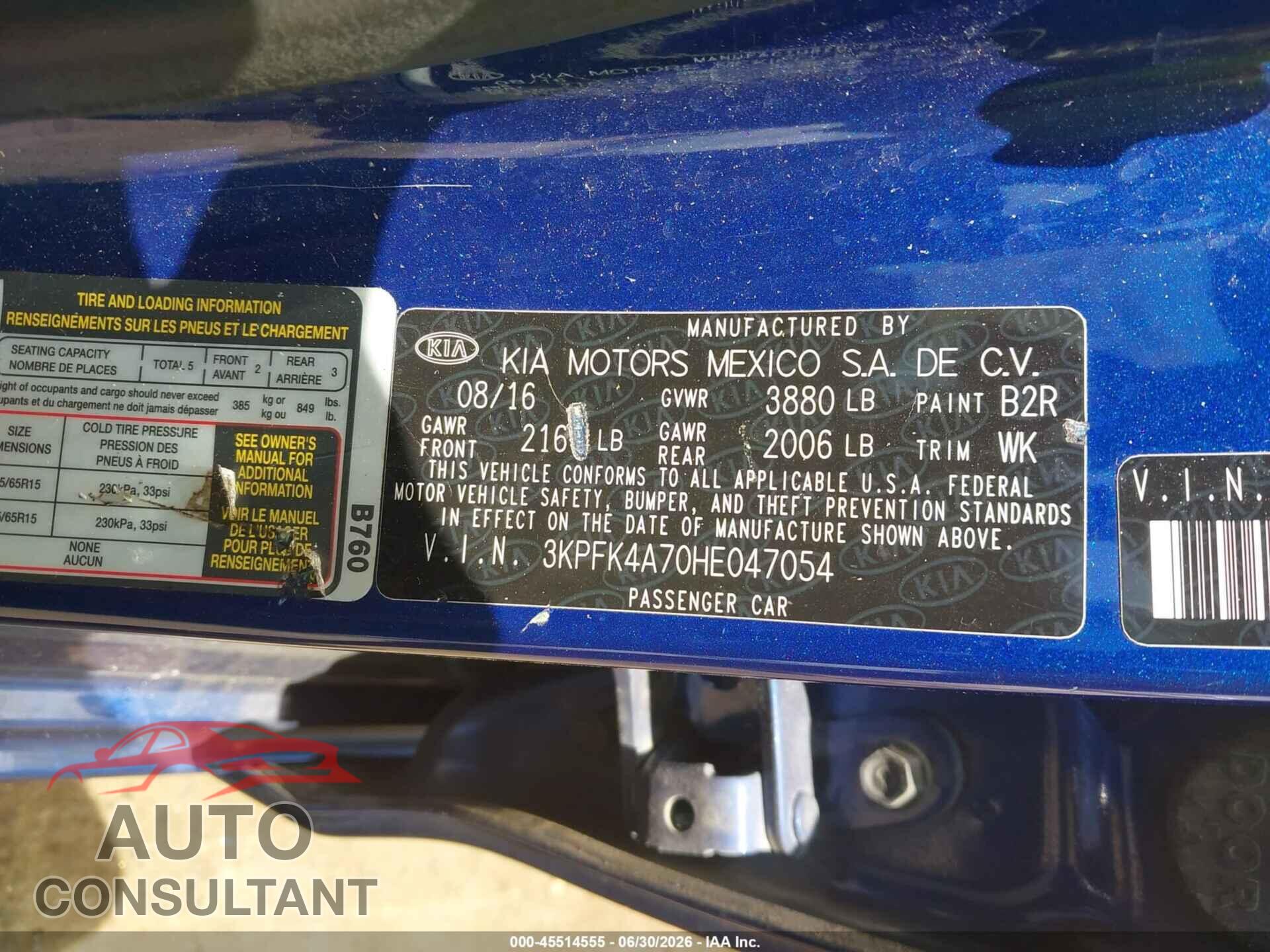 KIA FORTE 2017 - 3KPFK4A70HE047054