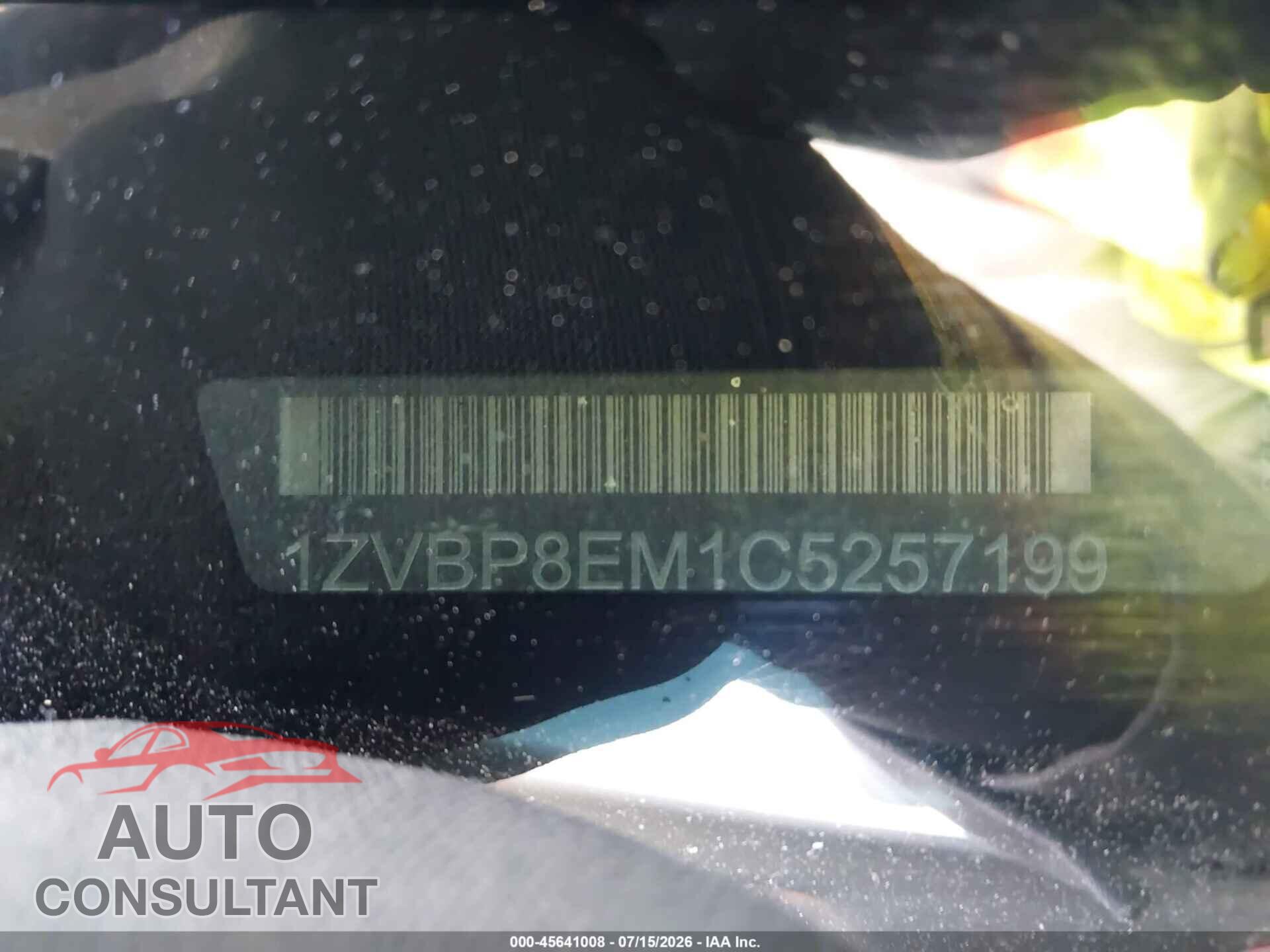 FORD MUSTANG 2012 - 1ZVBP8EM1C5257199