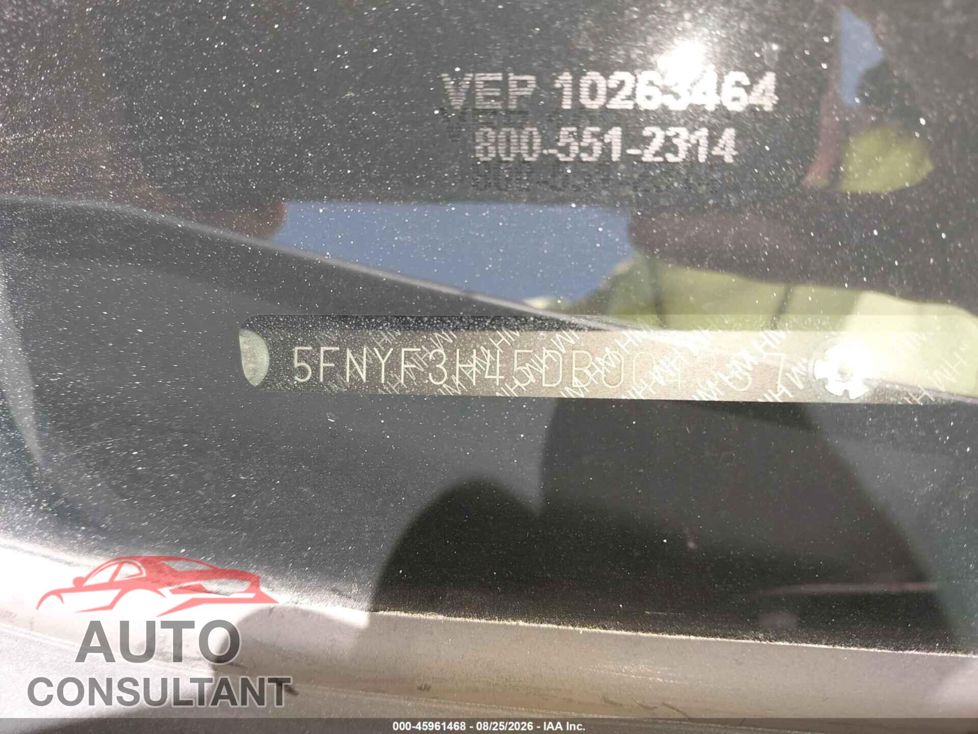 HONDA PILOT 2013 - 5FNYF3H45DB004367