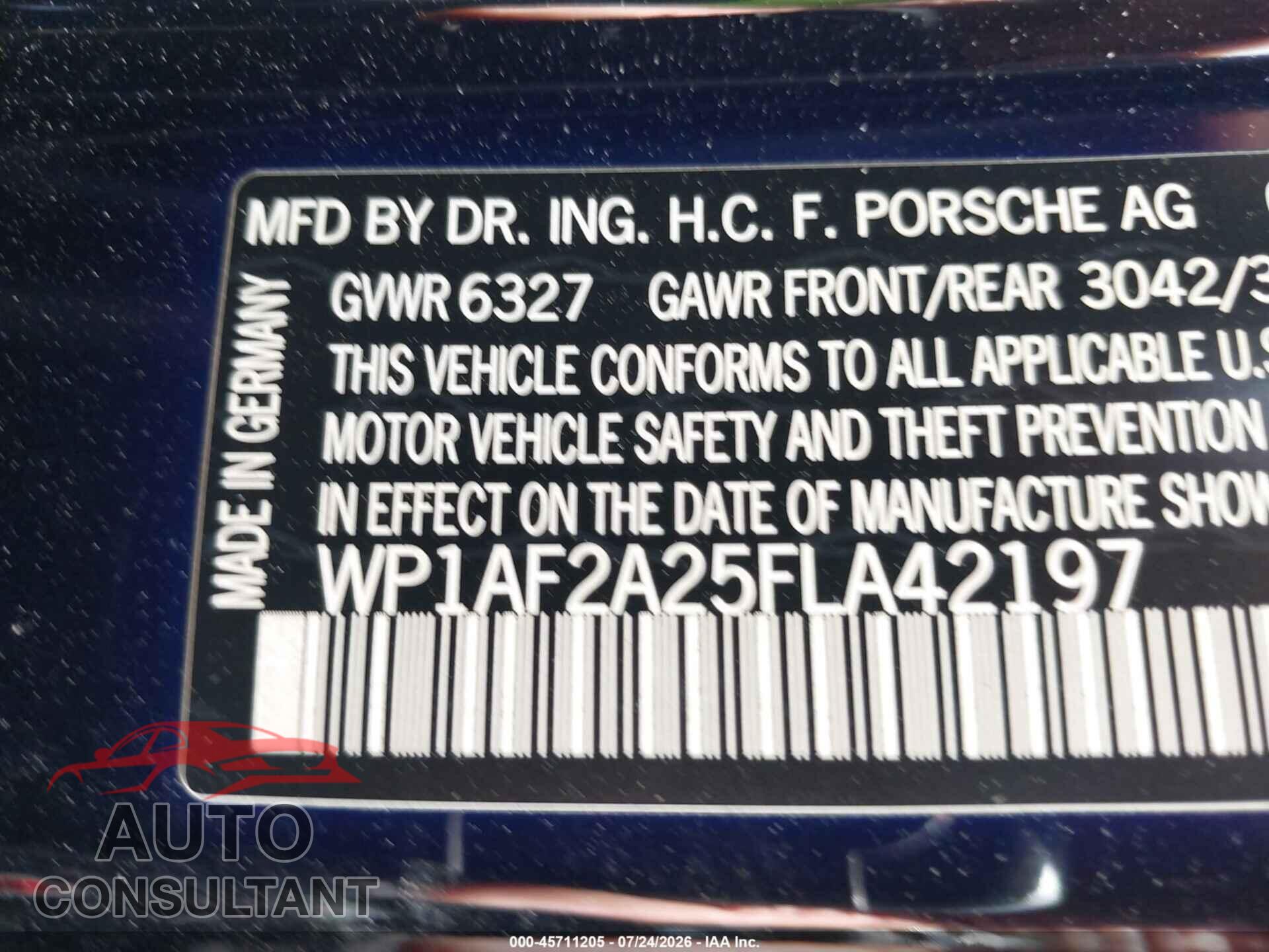 PORSCHE CAYENNE 2015 - WP1AF2A25FLA42197