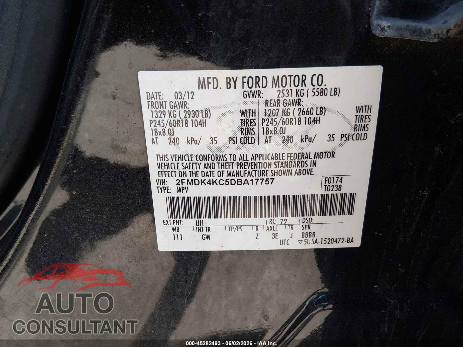FORD EDGE 2013 - 2FMDK4KC5DBA17757