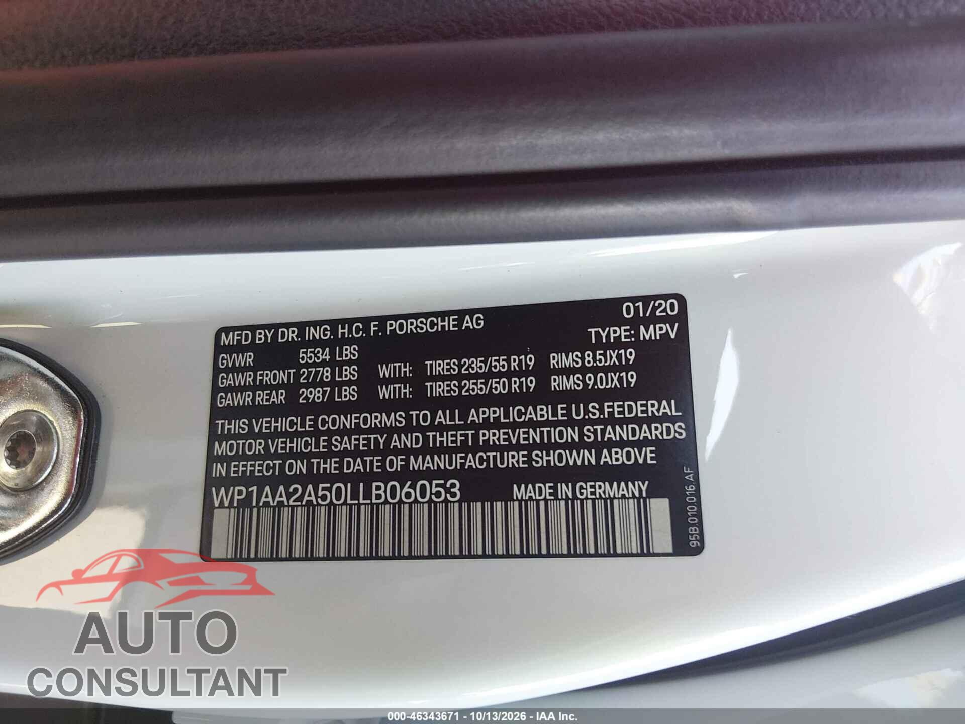 PORSCHE MACAN 2020 - WP1AA2A50LLB06053