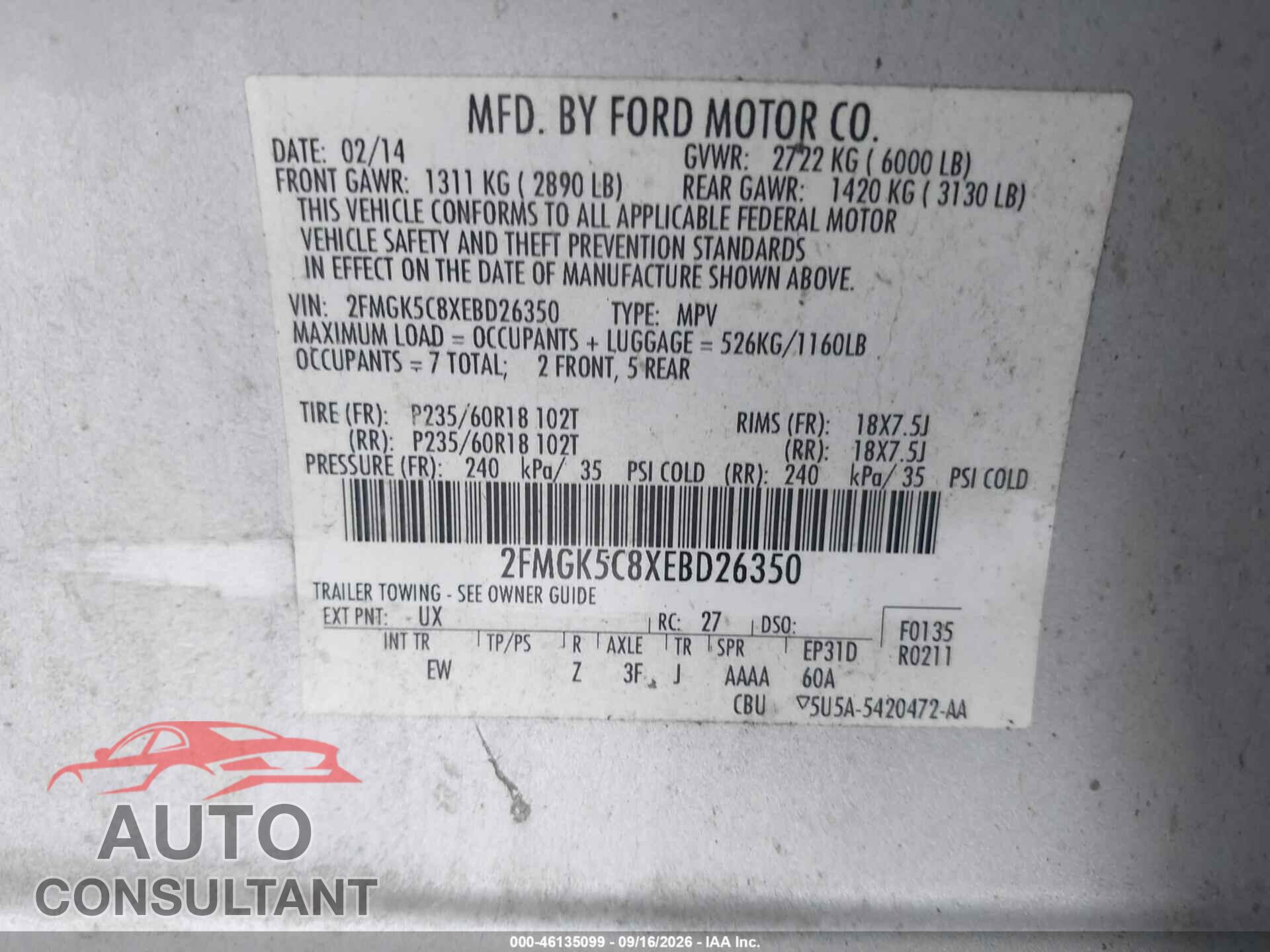 FORD FLEX 2014 - 2FMGK5C8XEBD26350