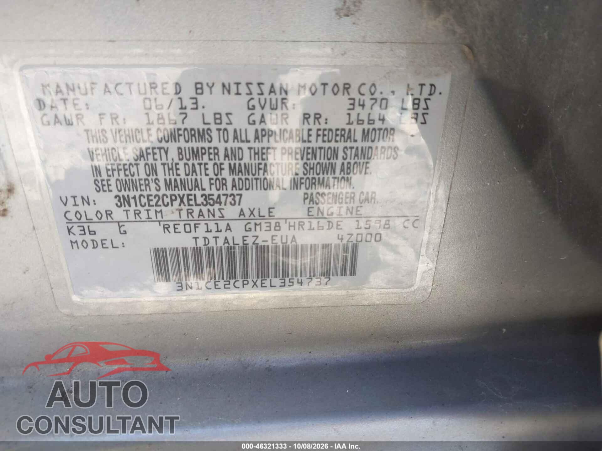 NISSAN VERSA NOTE 2014 - 3N1CE2CPXEL354737