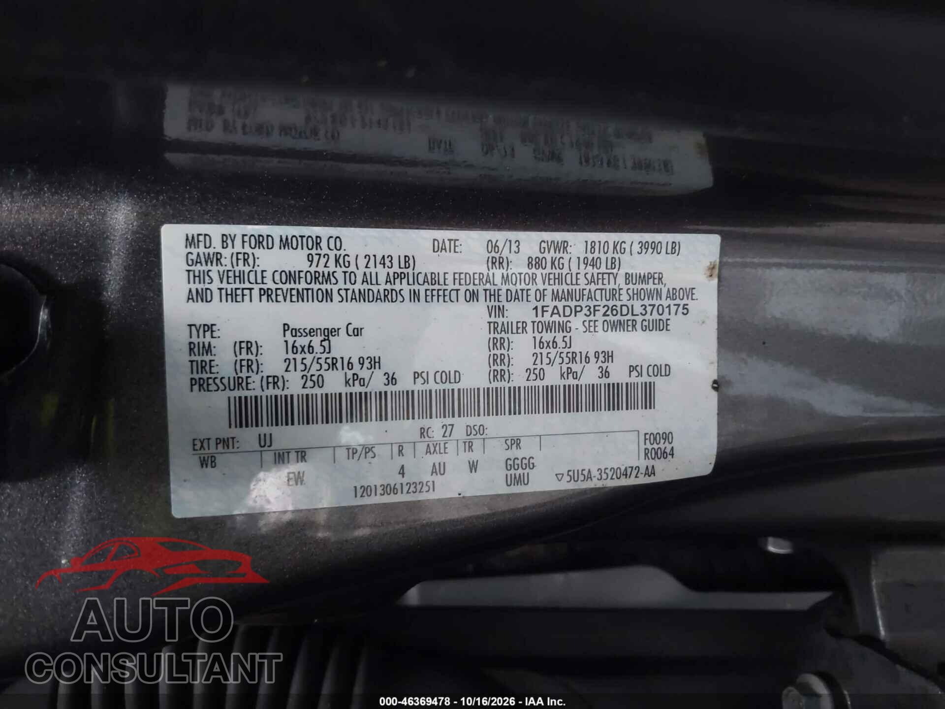 FORD FOCUS 2013 - 1FADP3F26DL370175