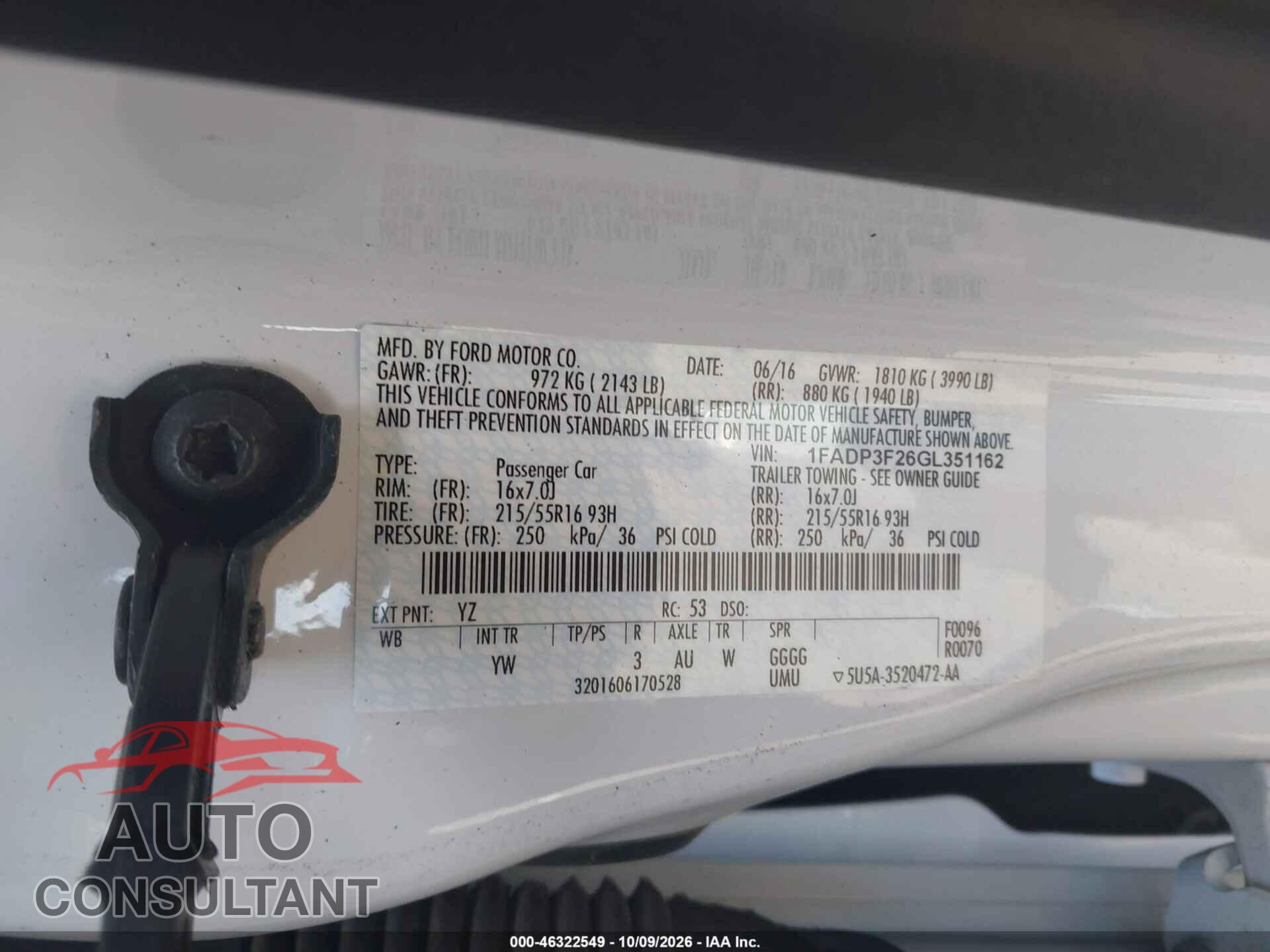 FORD FOCUS 2016 - 1FADP3F26GL351162