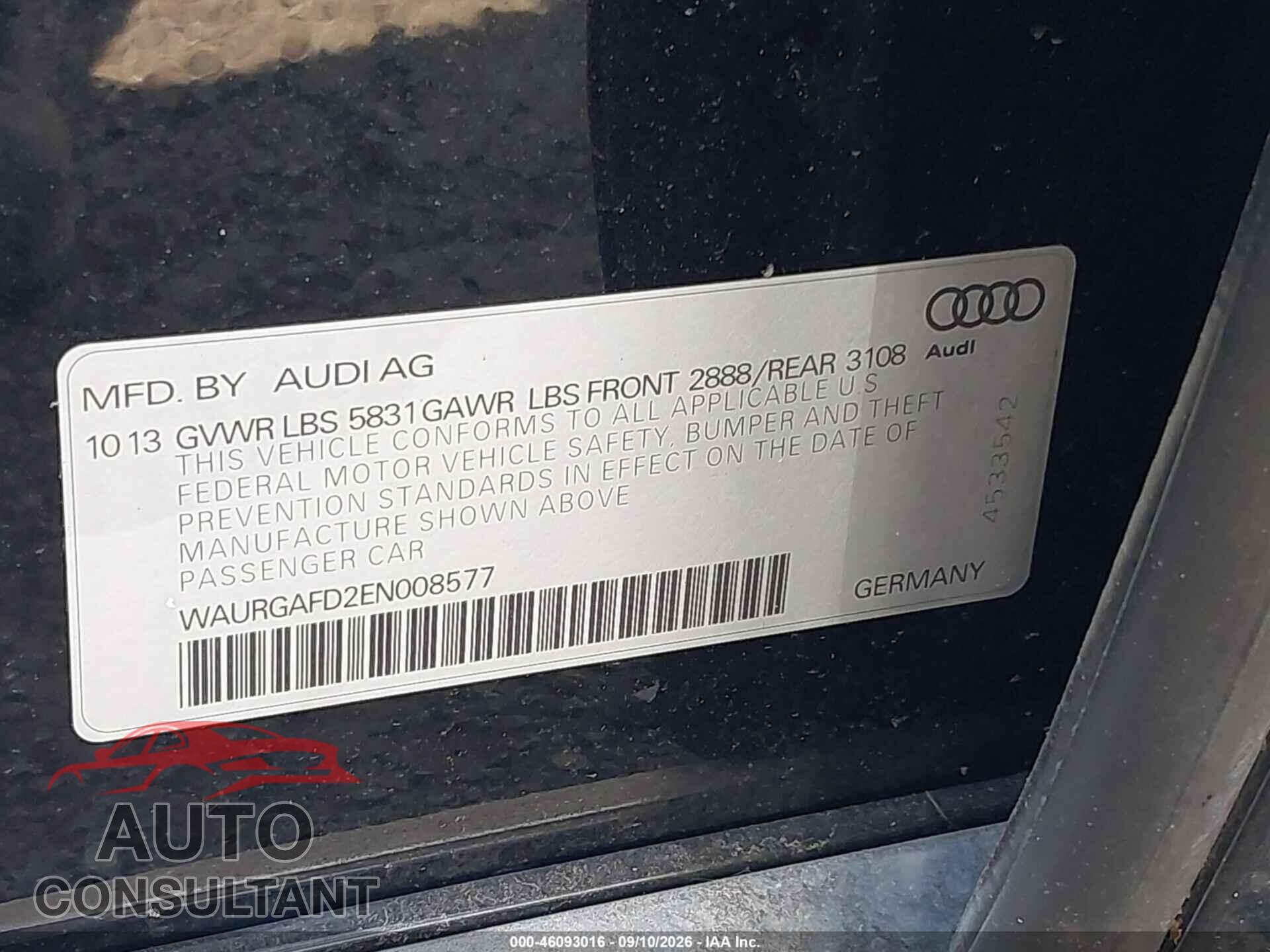 AUDI A8 L 2014 - WAURGAFD2EN008577