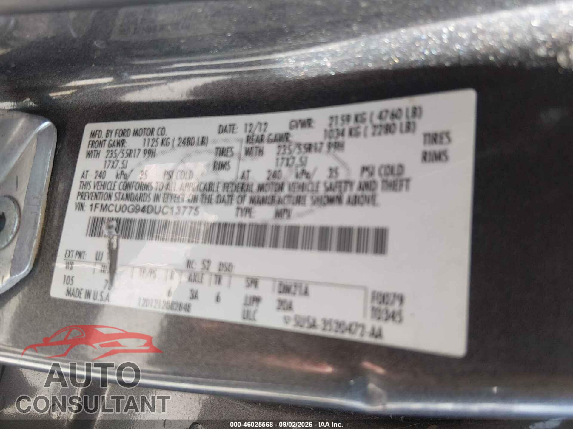 FORD ESCAPE 2013 - 1FMCU0G94DUC13775