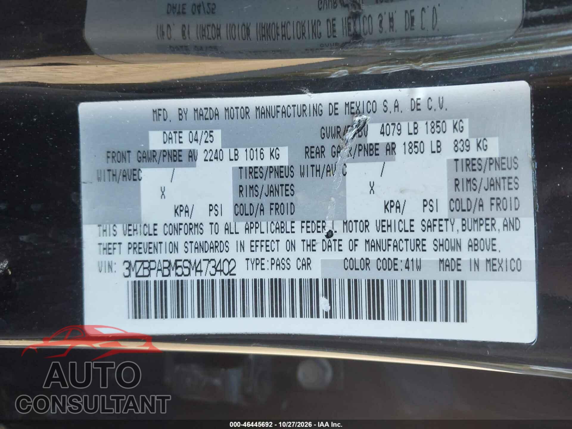 MAZDA MAZDA3 2025 - 3MZBPABM5SM473402