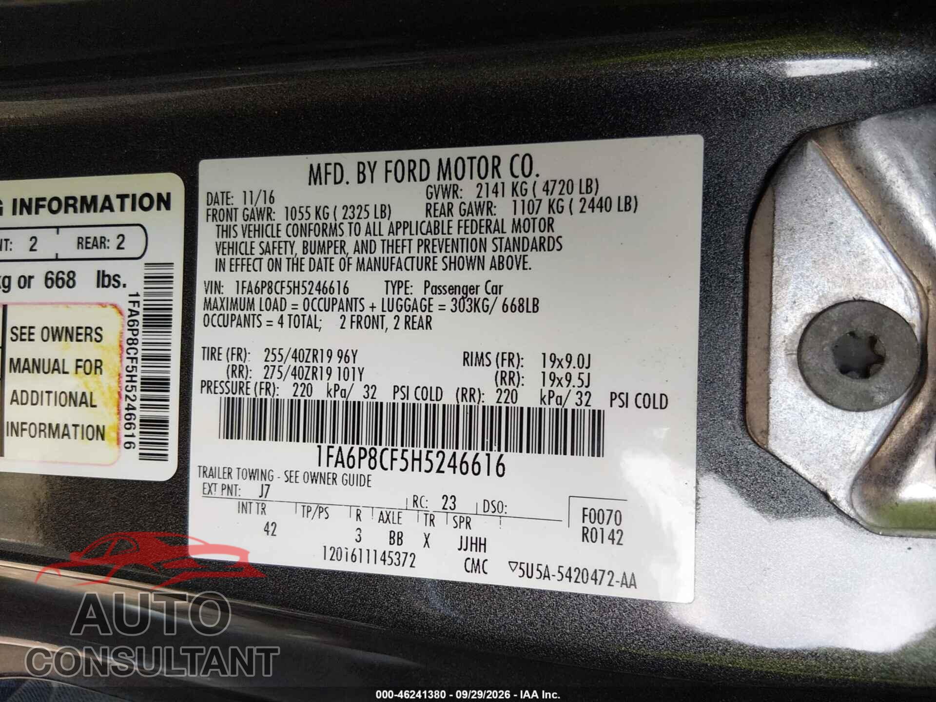 FORD MUSTANG 2017 - 1FA6P8CF5H5246616