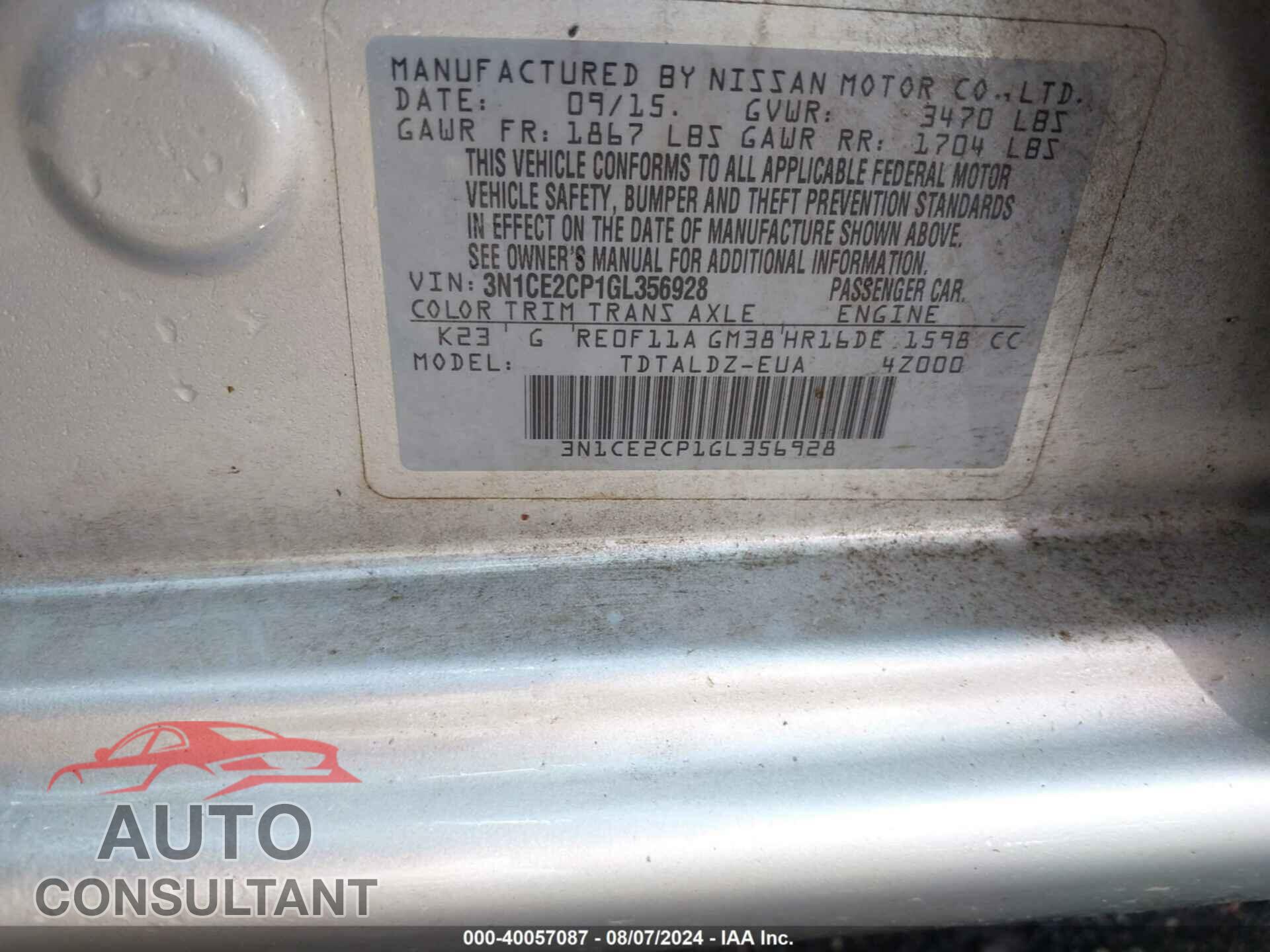 NISSAN VERSA NOTE 2016 - 3N1CE2CP1GL356928
