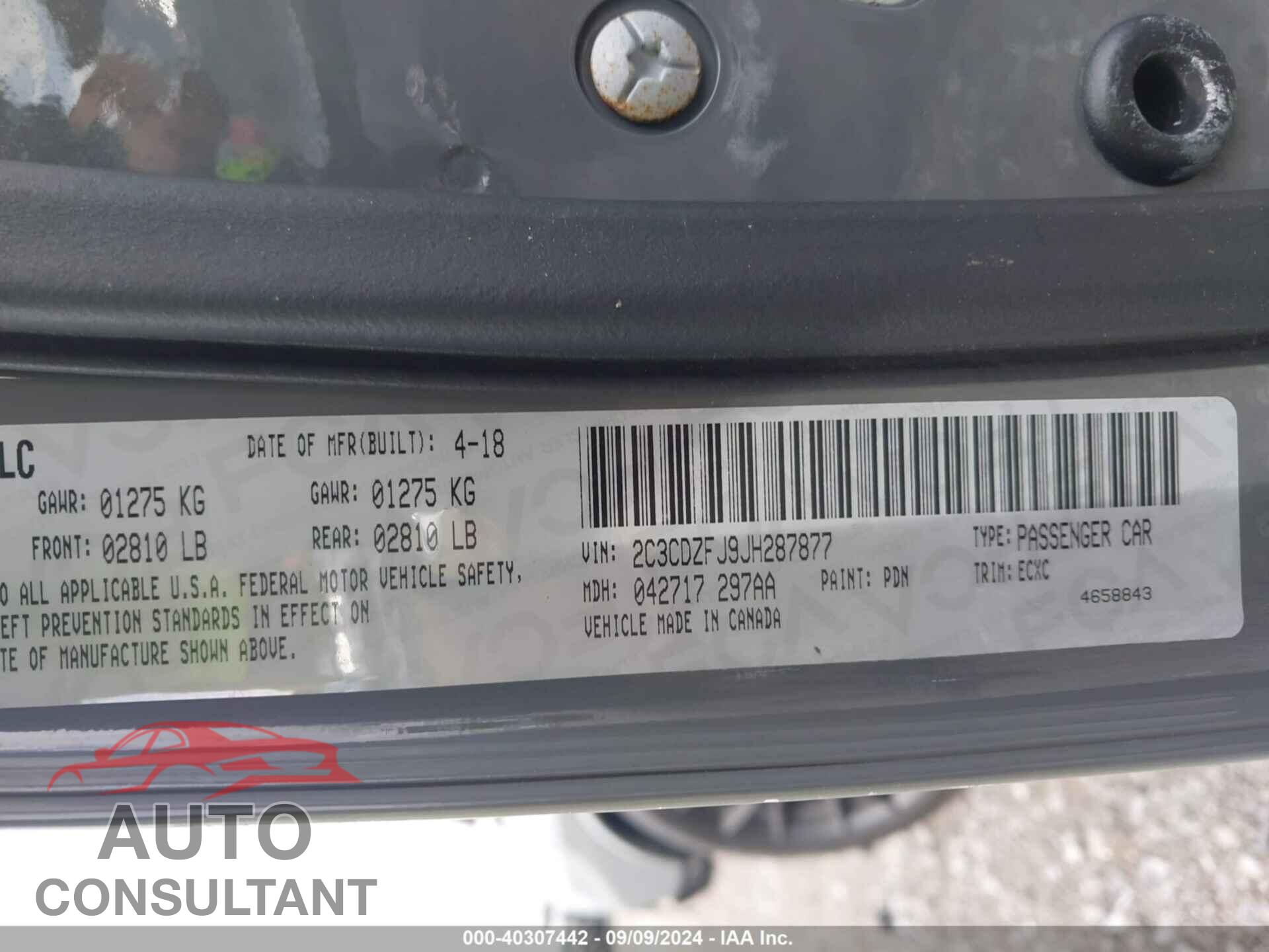 DODGE CHALLENGER 2018 - 2C3CDZFJ9JH287877