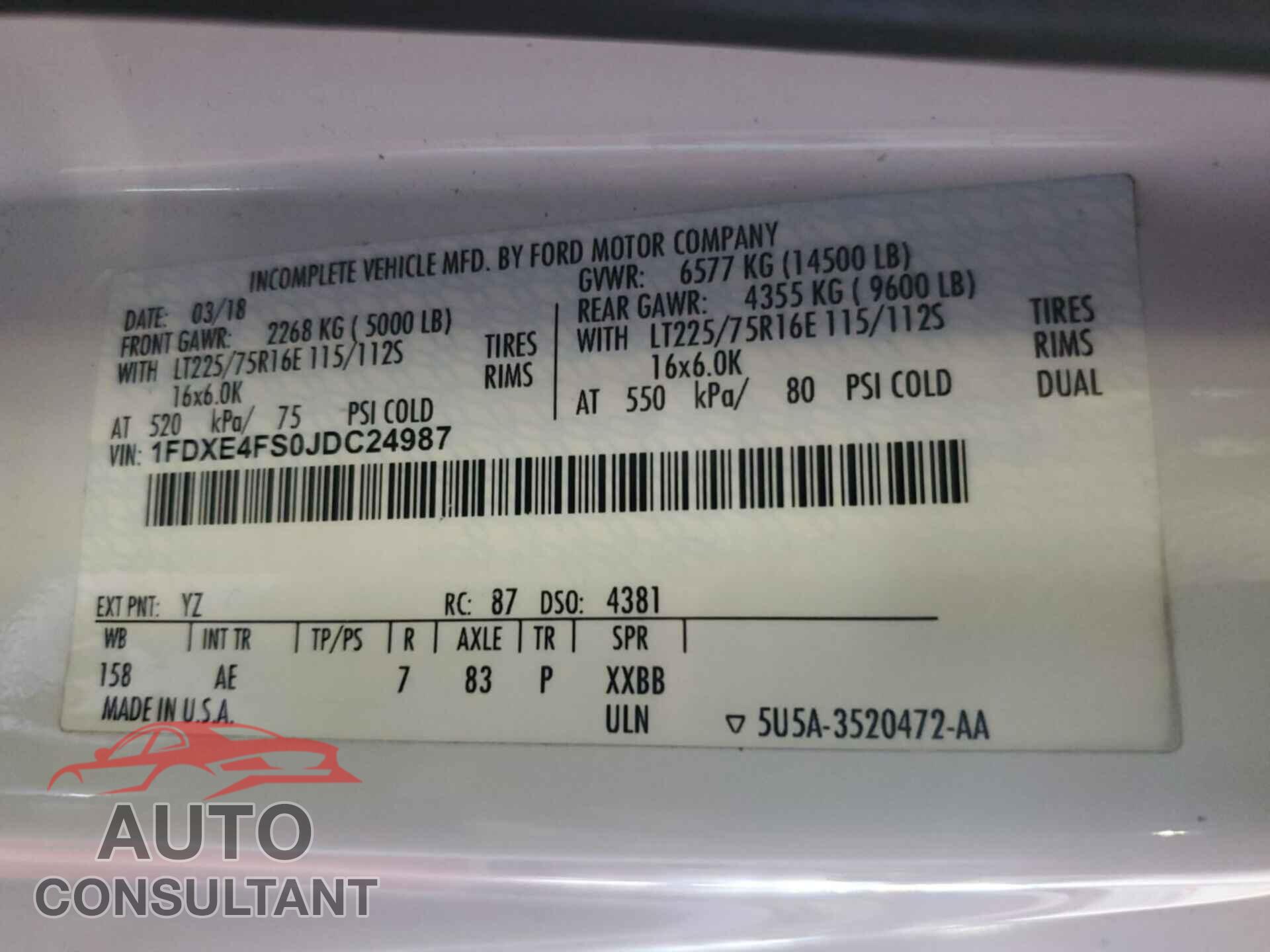FORD ECONOLINE 2018 - 1FDXE4FS0JDC24987
