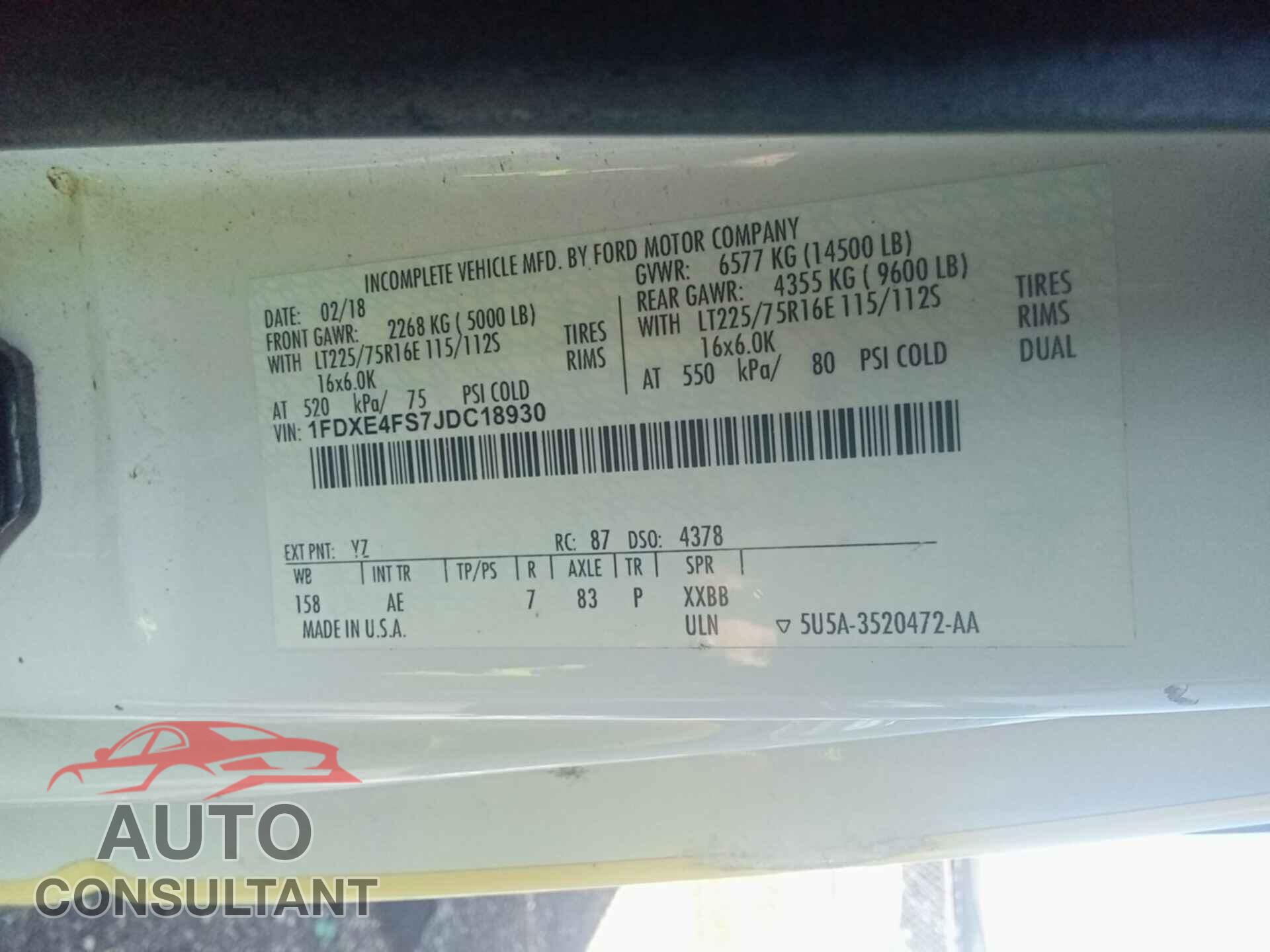 FORD ECONOLINE 2018 - 1FDXE4FS7JDC18930