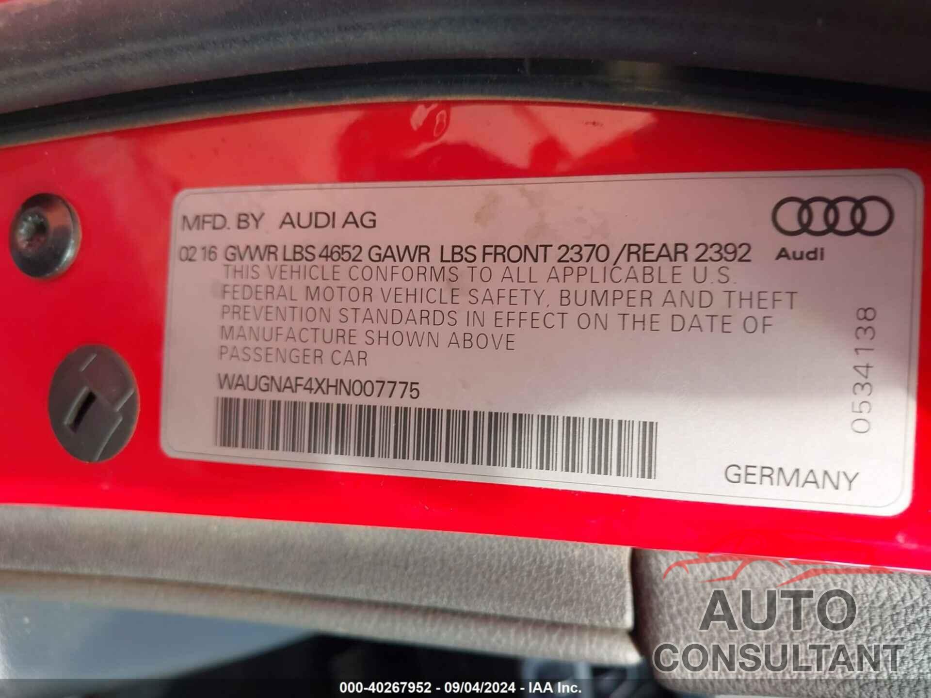 AUDI A4 2017 - WAUGNAF4XHN007775
