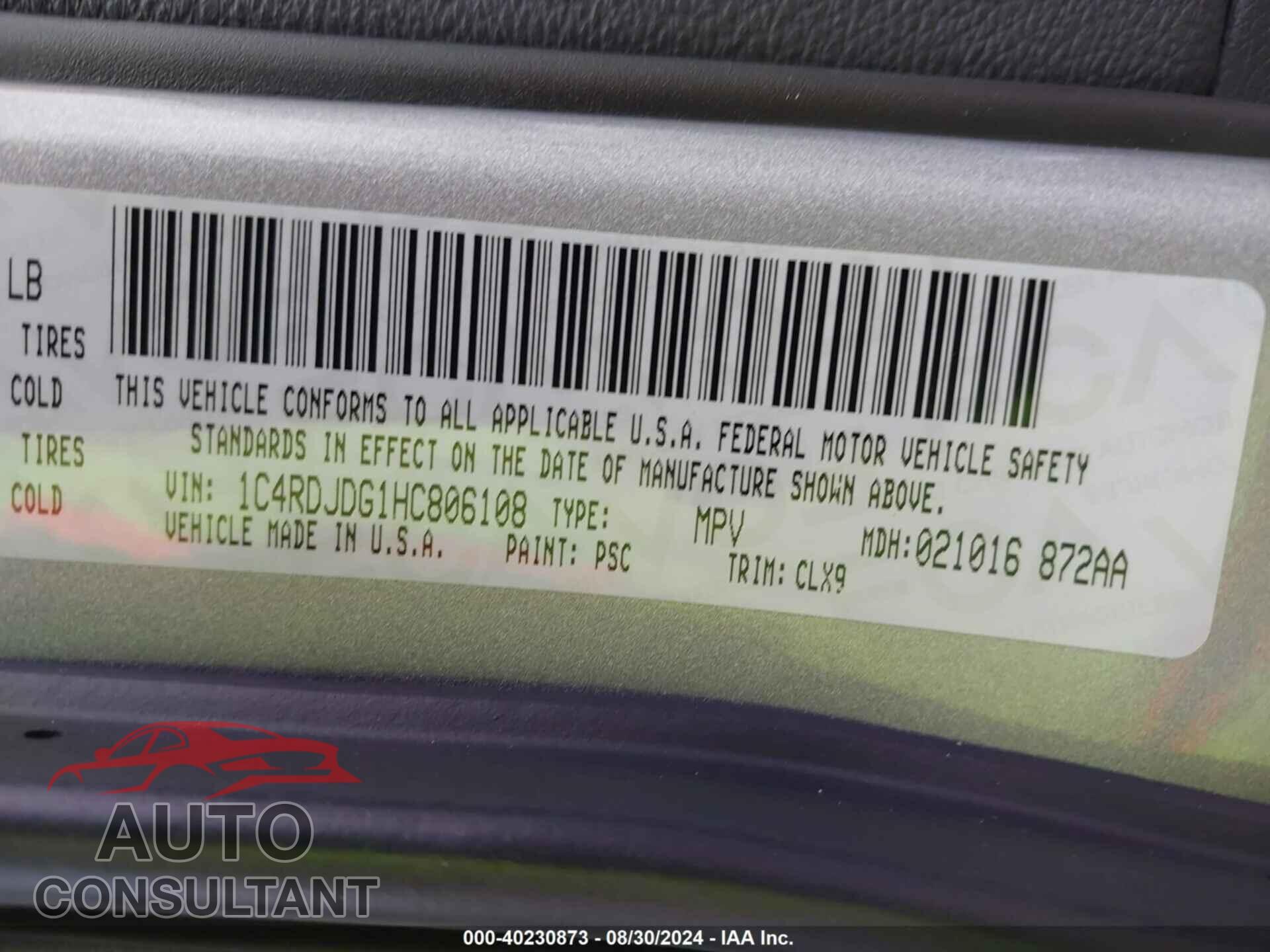 DODGE DURANGO 2017 - 1C4RDJDG1HC806108