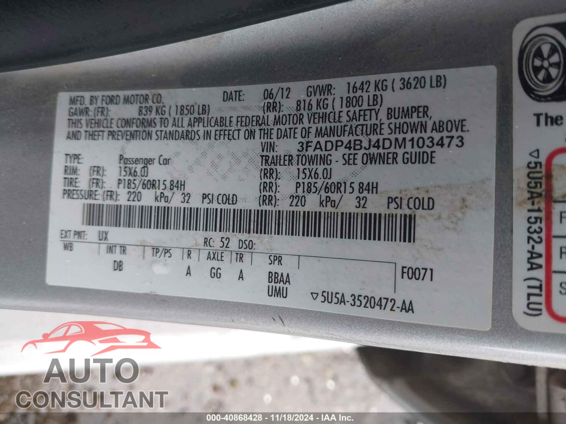 FORD FIESTA 2013 - 3FADP4BJ4DM103473