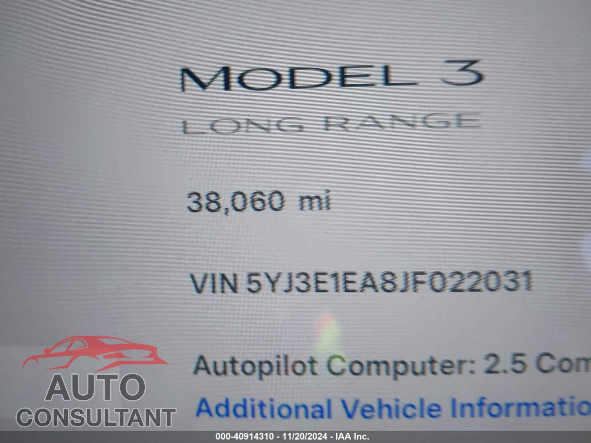 TESLA MODEL 3 2018 - 5YJ3E1EA8JF022031