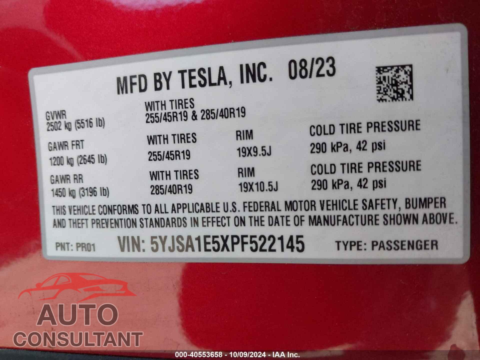 TESLA MODEL S 2023 - 5YJSA1E5XPF522145