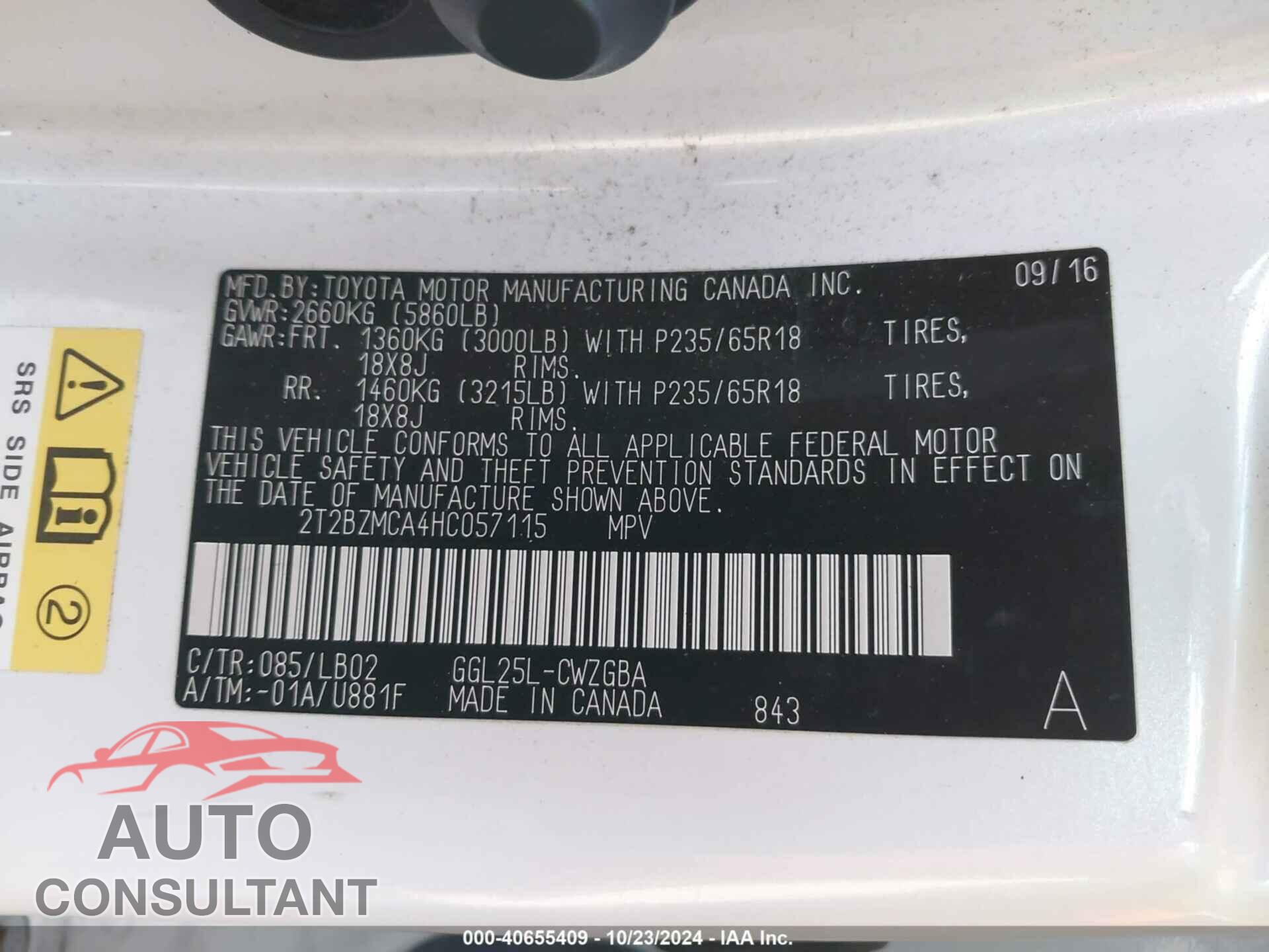 LEXUS RX 350 2017 - 2T2BZMCA4HC057115
