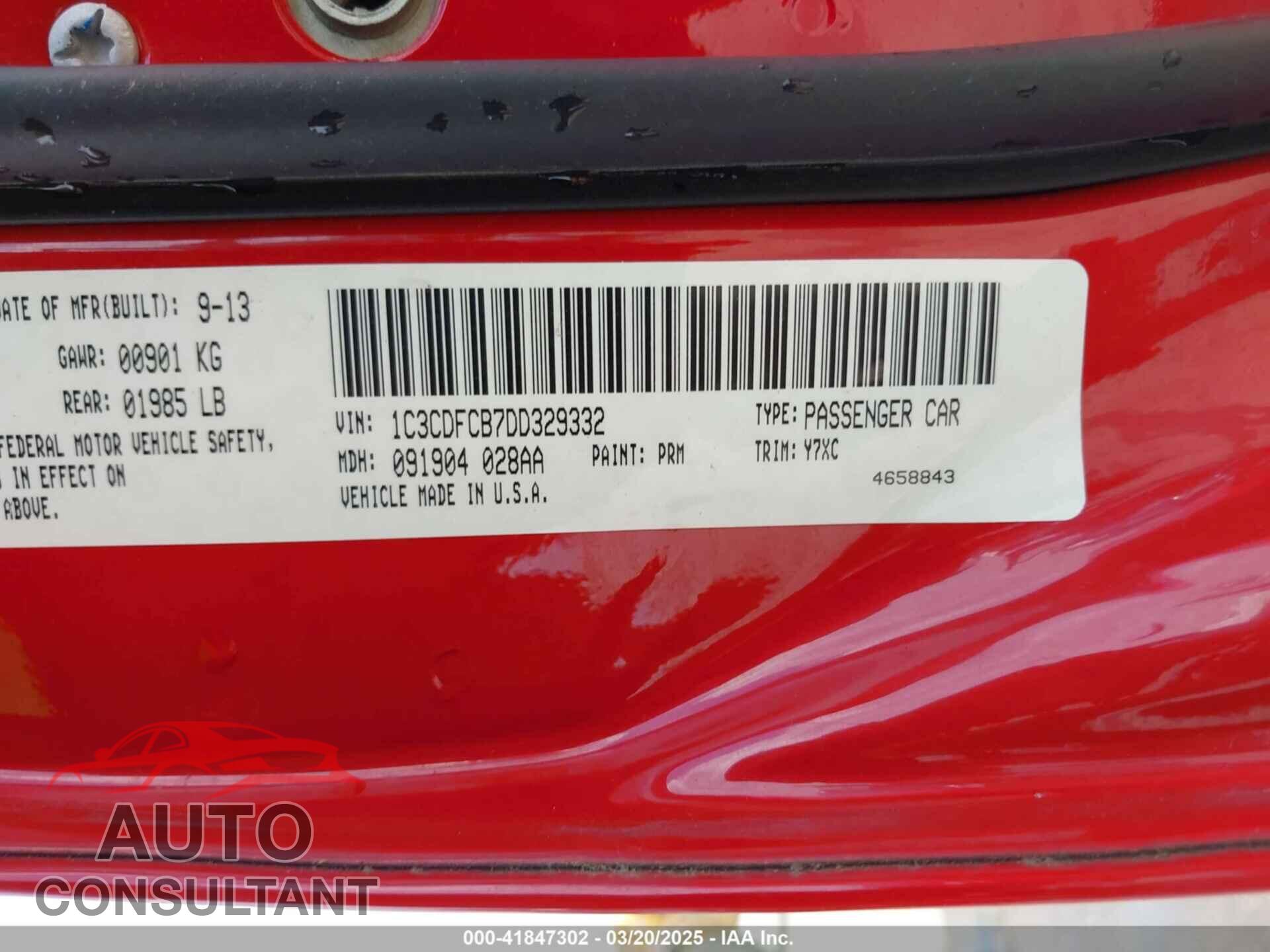 DODGE DART 2013 - 1C3CDFCB7DD329332