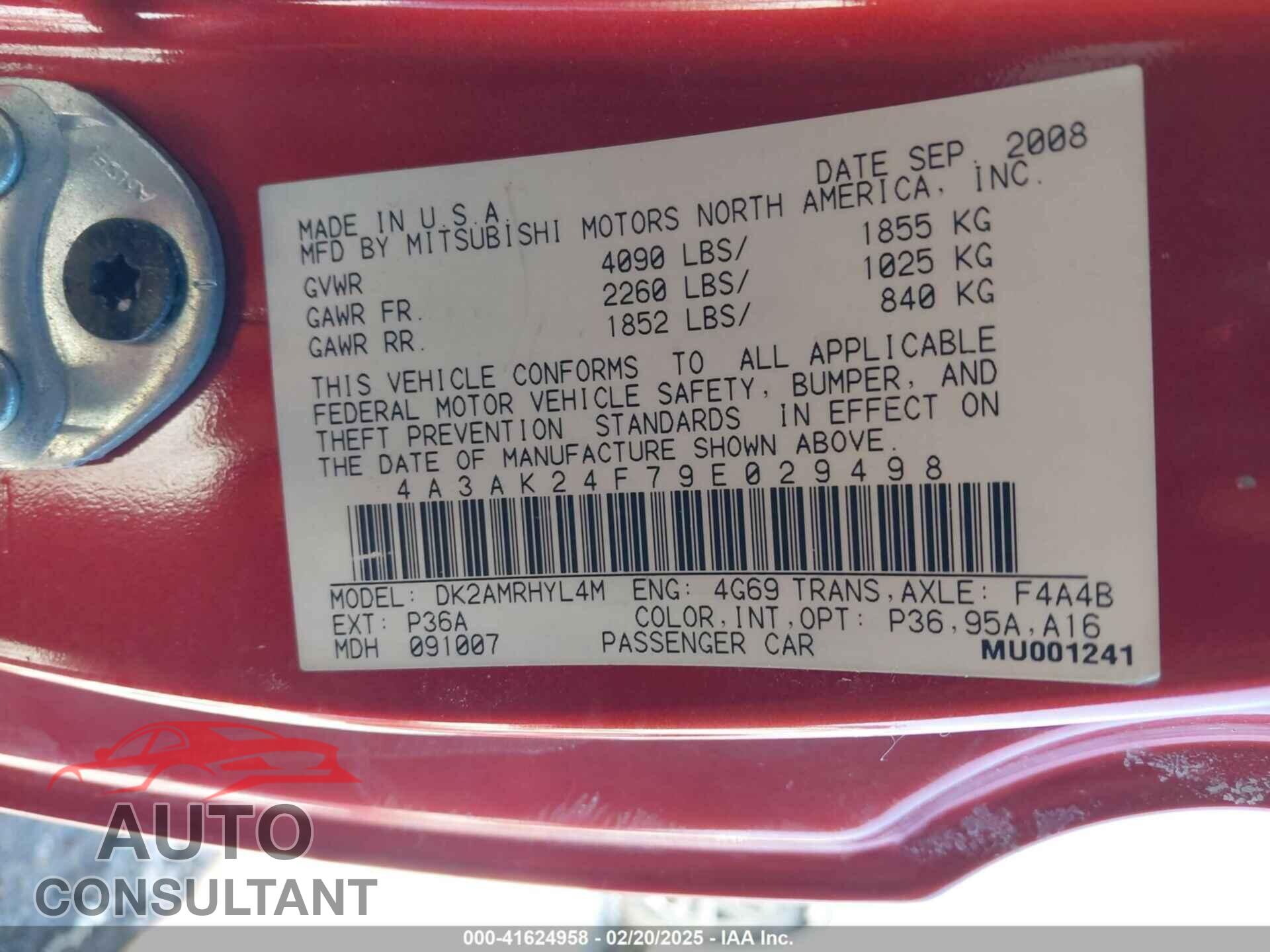 MITSUBISHI ECLIPSE 2009 - 4A3AK24F79E029498