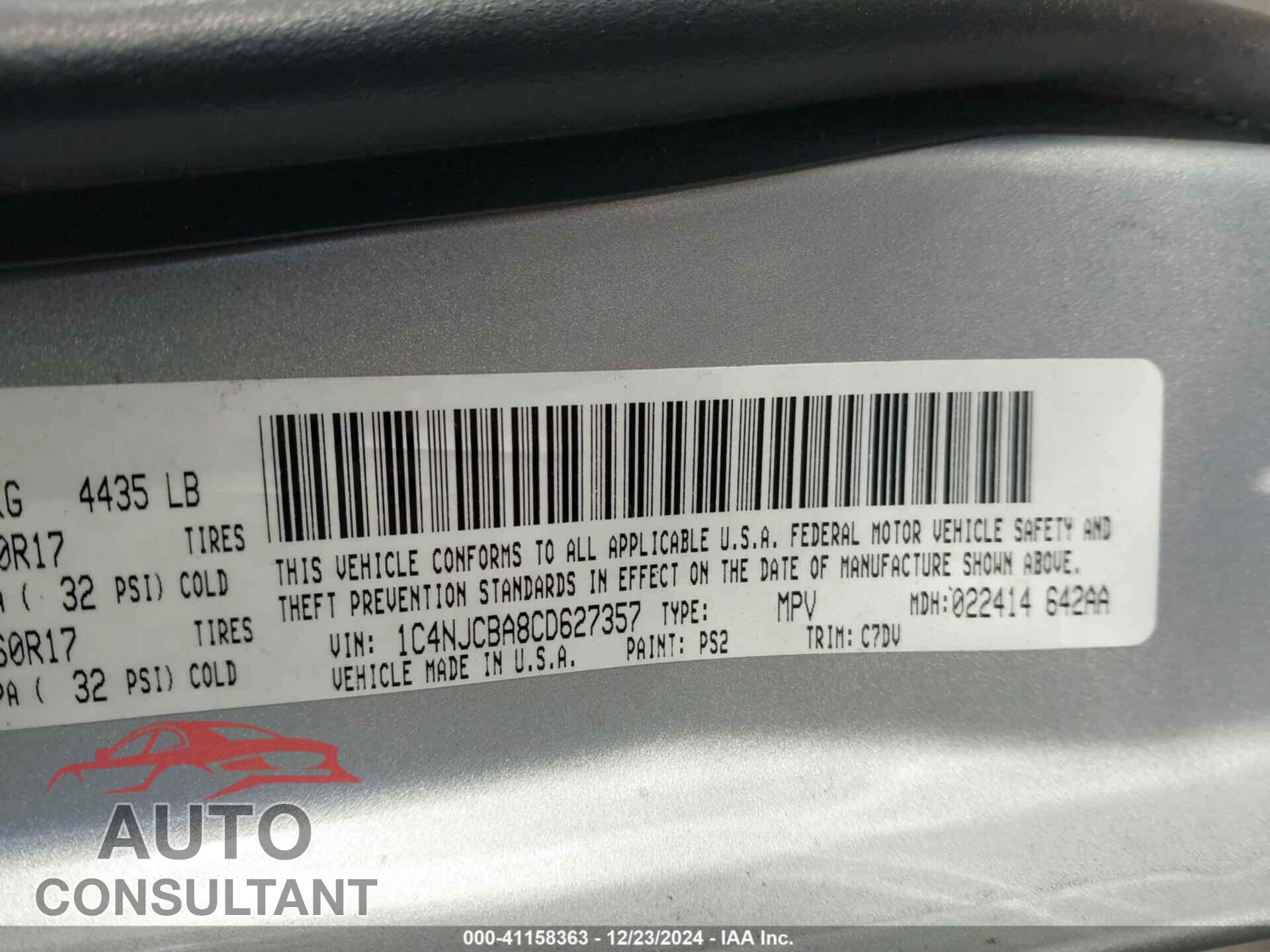 JEEP COMPASS 2012 - 1C4NJCBA8CD627357
