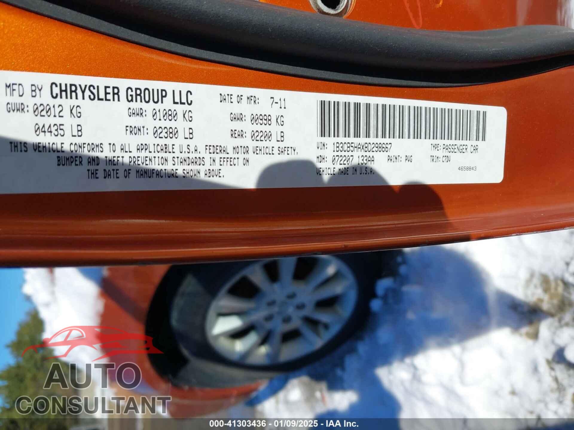 DODGE CALIBER 2011 - 1B3CB5HAXBD298667