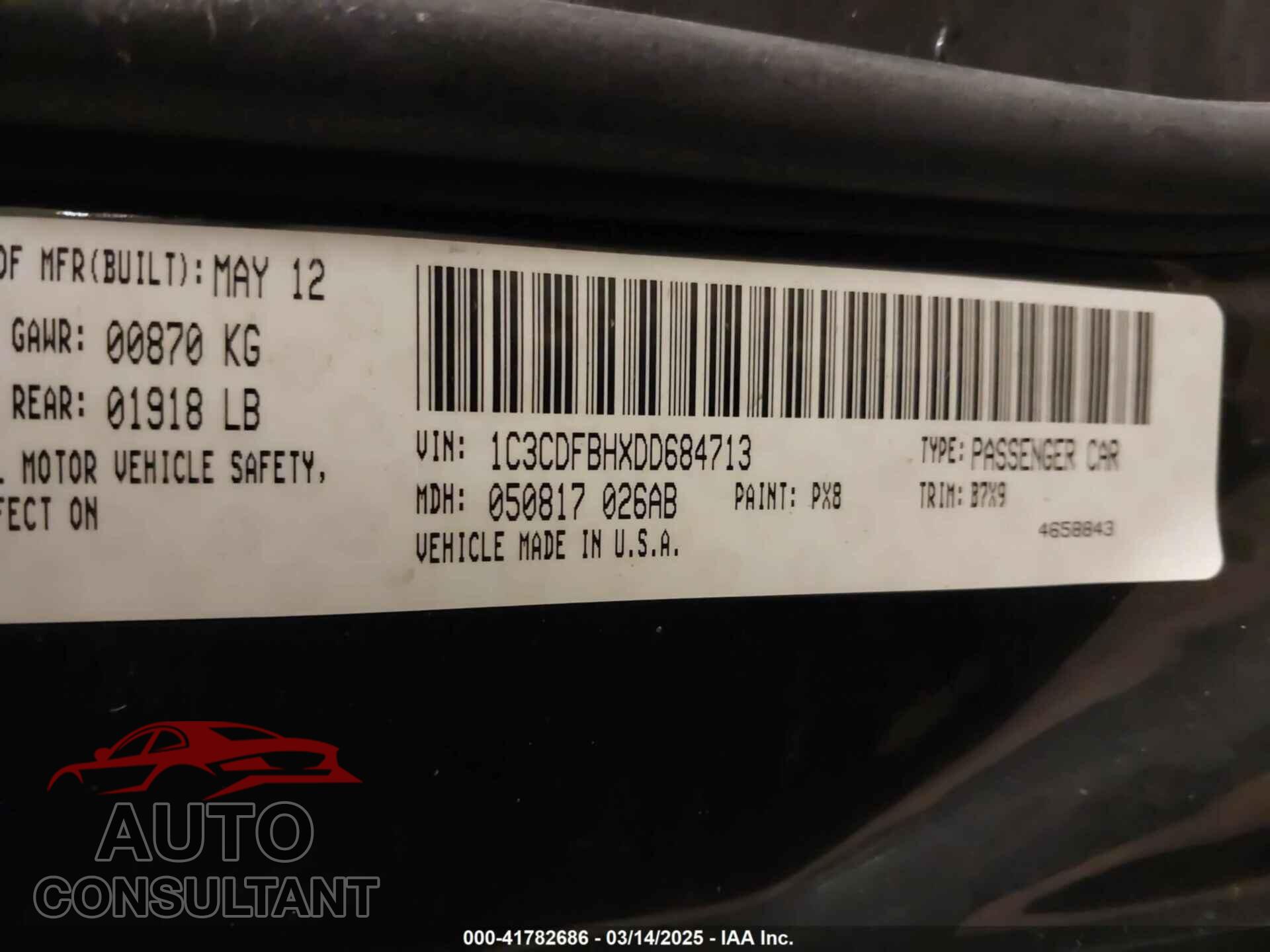 DODGE DART 2013 - 1C3CDFBHXDD684713