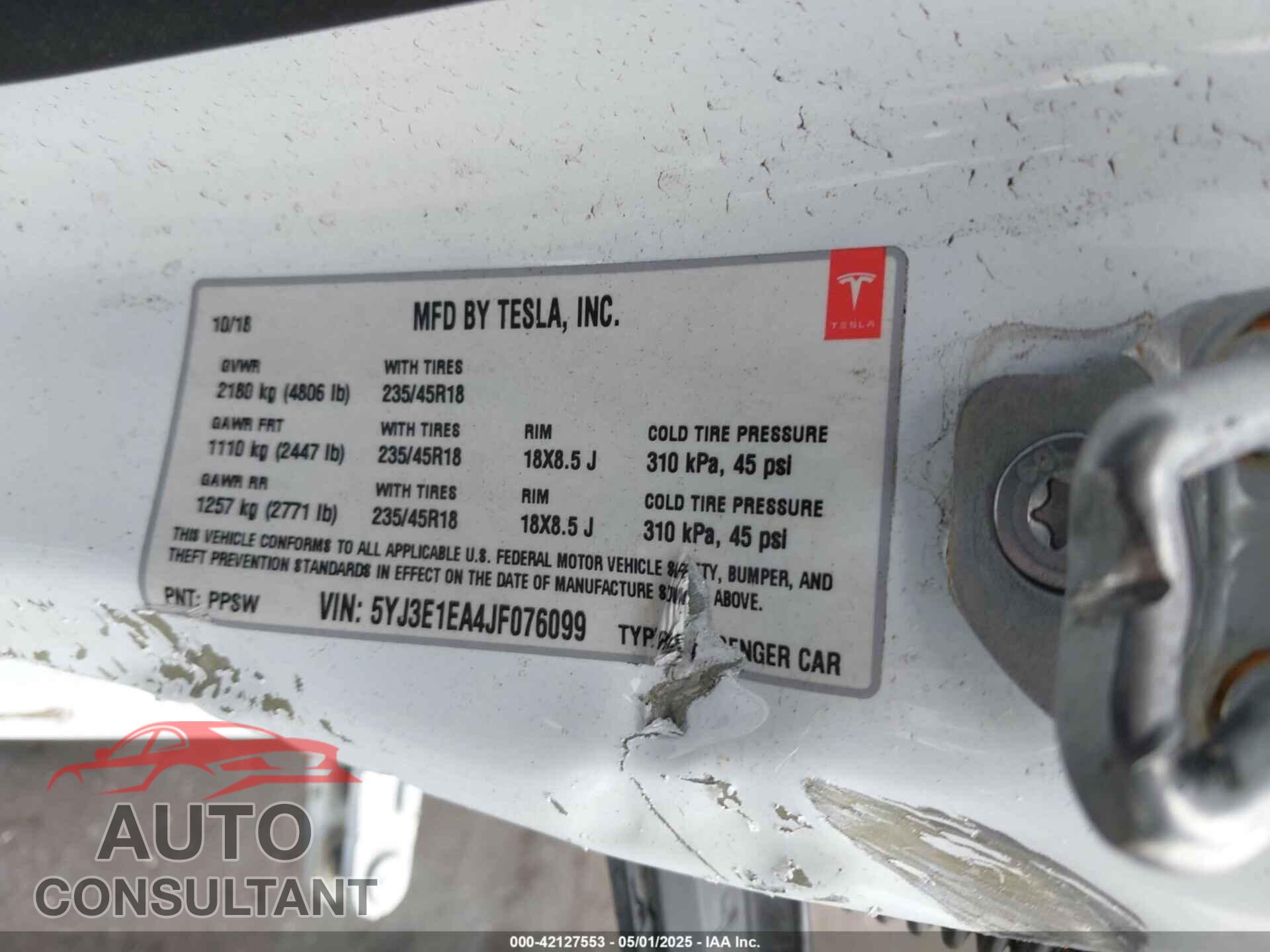 TESLA MODEL 3 2018 - 5YJ3E1EA4JF076099
