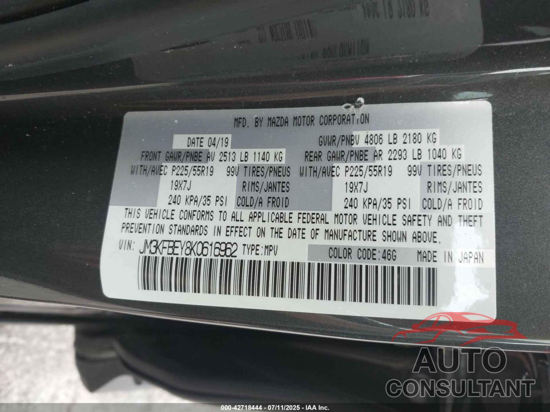 MAZDA CX-5 2019 - JM3KFBEY8K0616962