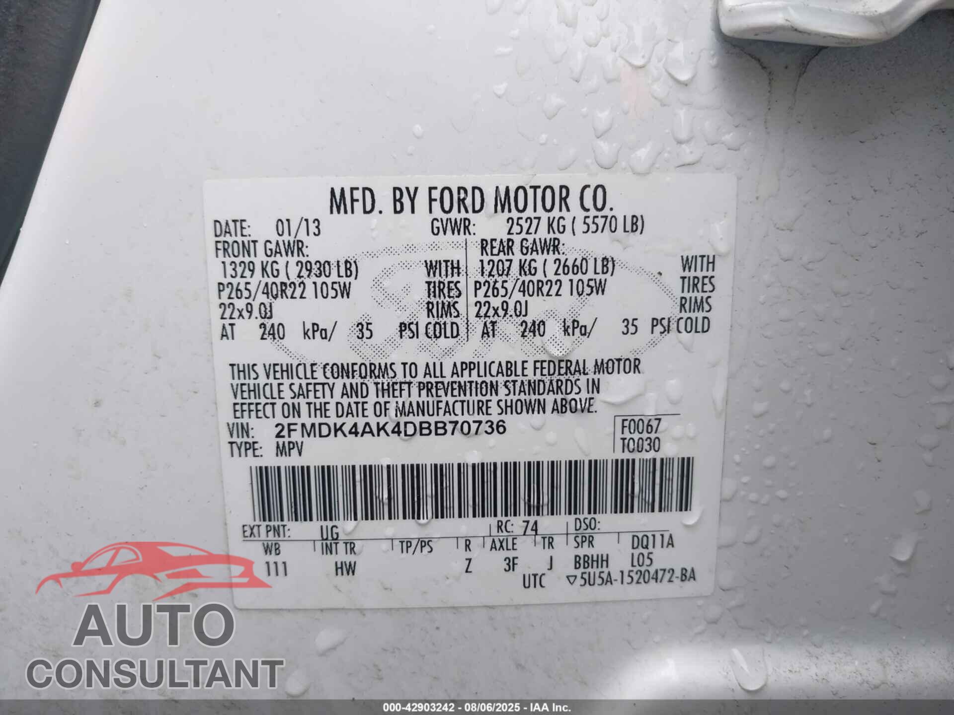 FORD EDGE 2013 - 2FMDK4AK4DBB70736