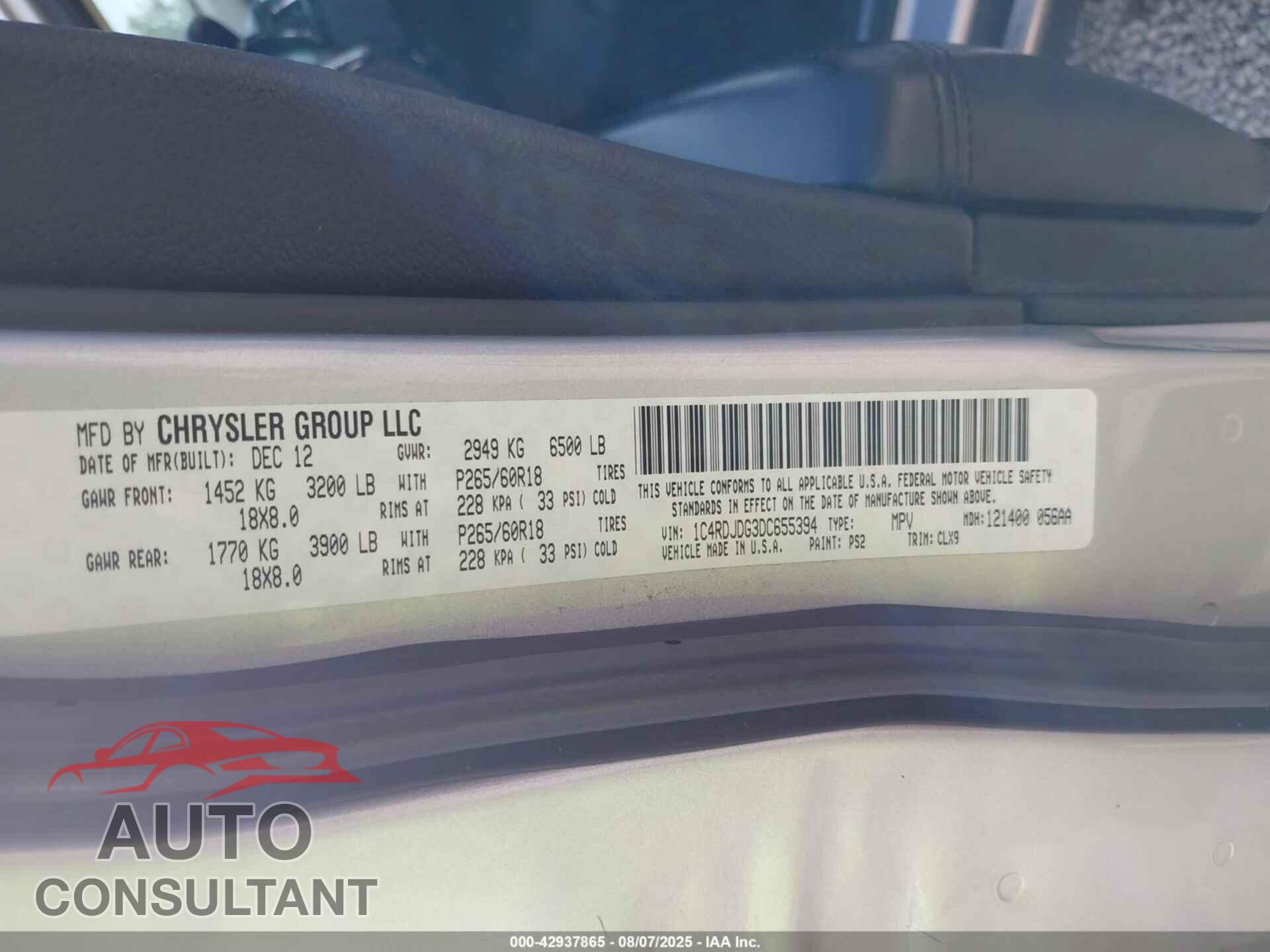 DODGE DURANGO 2013 - 1C4RDJDG3DC655394