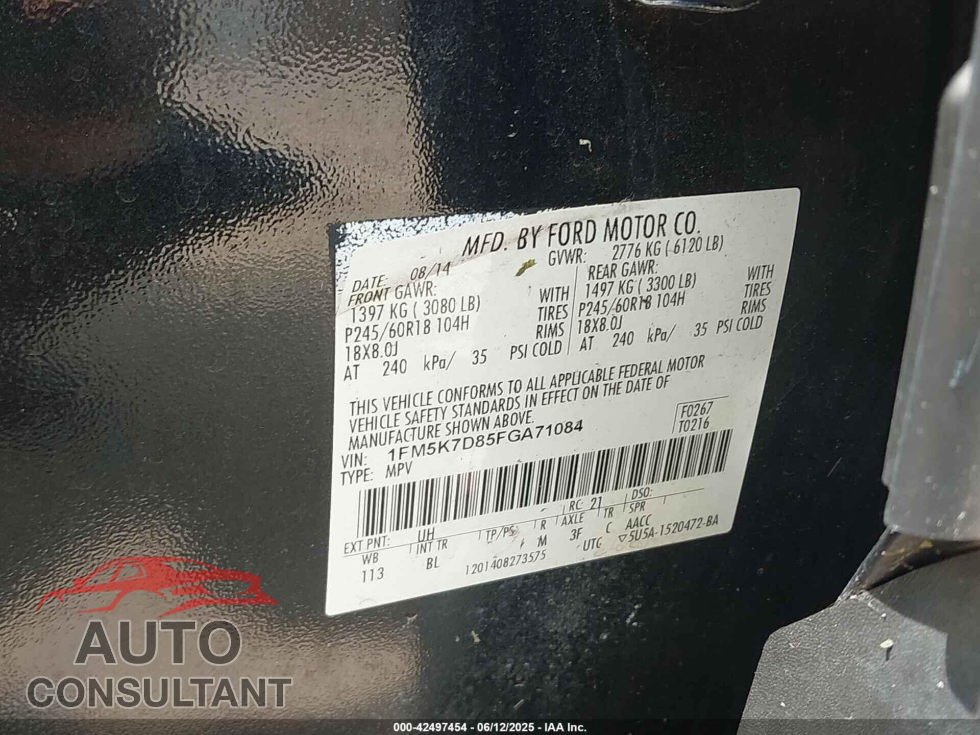 FORD EXPLORER 2015 - 1FM5K7D85FGA71084