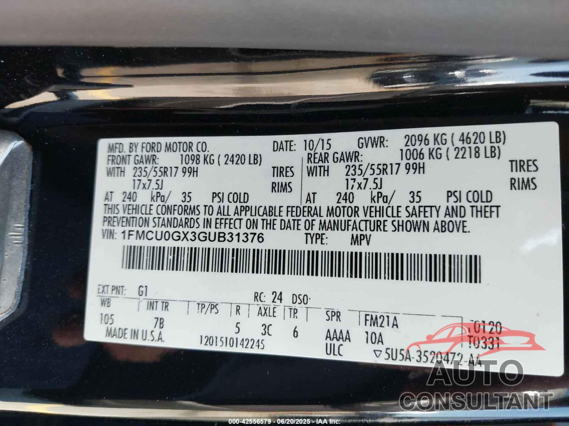 FORD ESCAPE 2016 - 1FMCU0GX3GUB31376