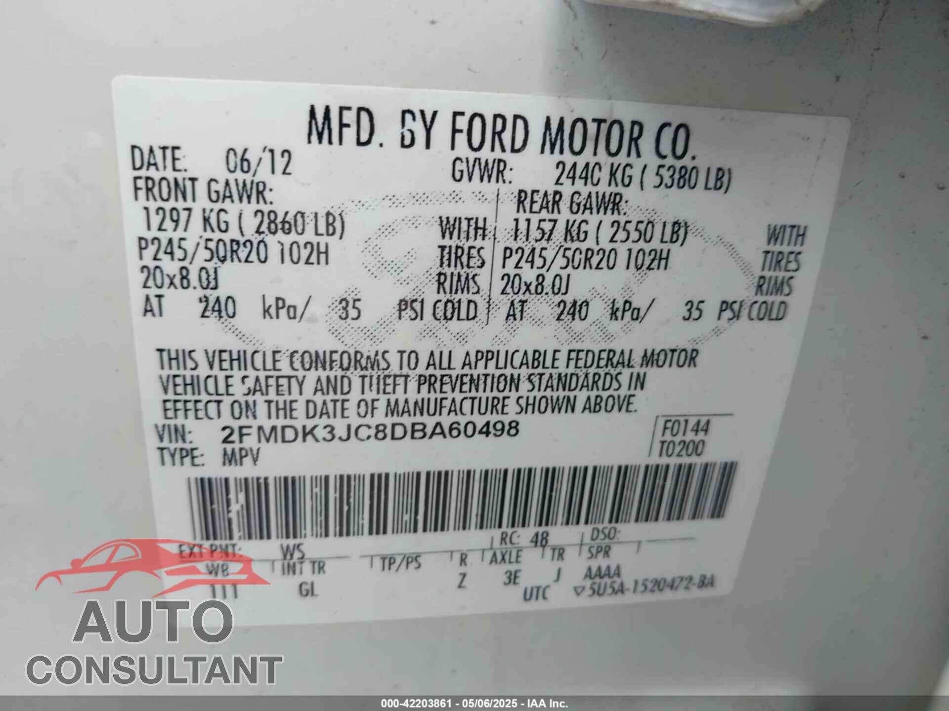 FORD EDGE 2013 - 2FMDK3JC8DBA60498