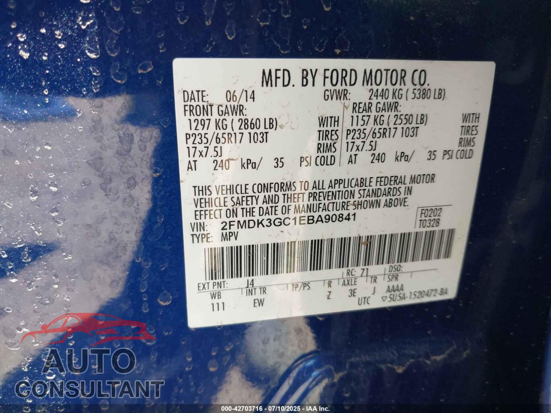 FORD EDGE 2014 - 2FMDK3GC1EBA90841