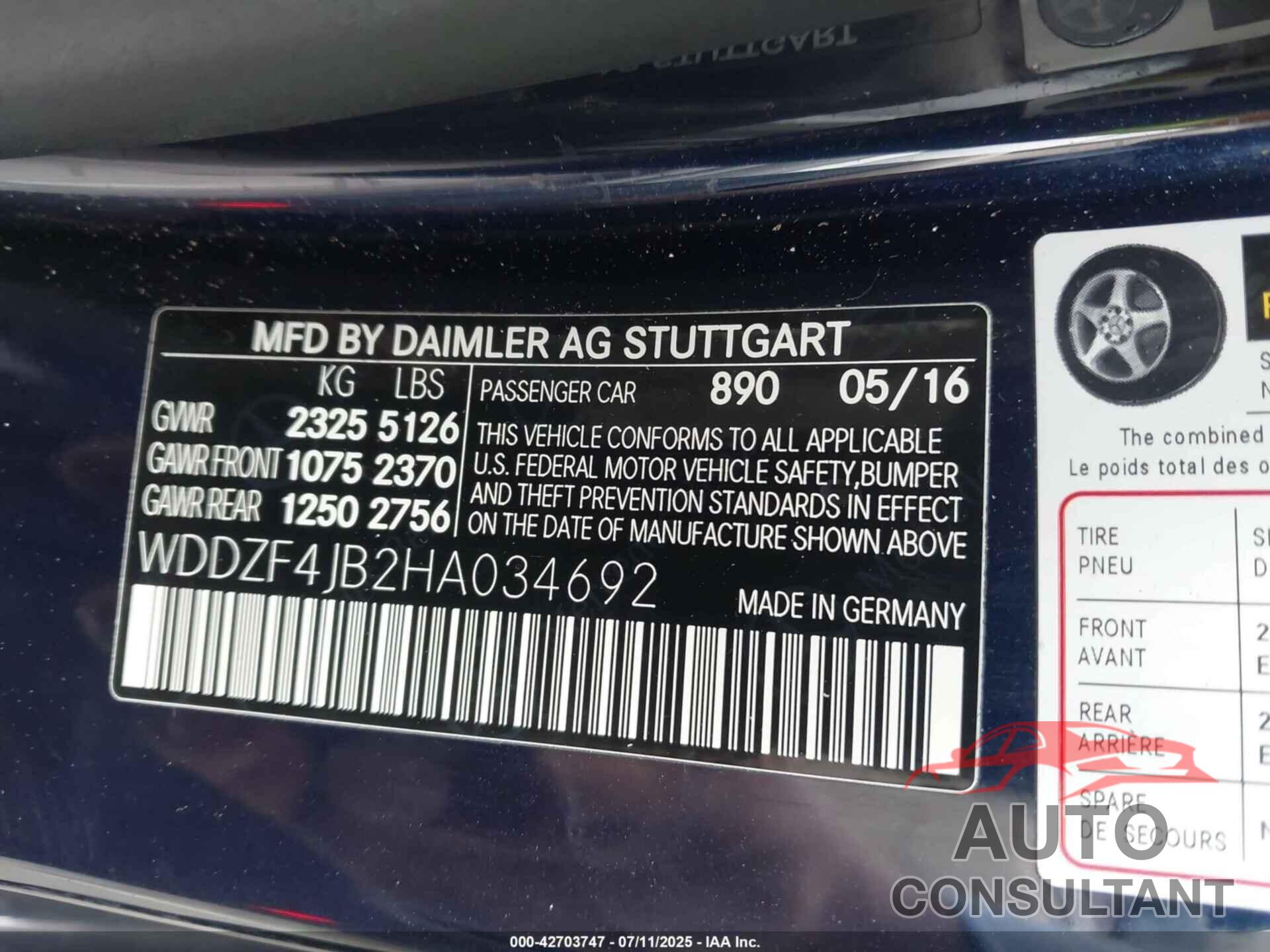 MERCEDES-BENZ E 300 2017 - WDDZF4JB2HA034692