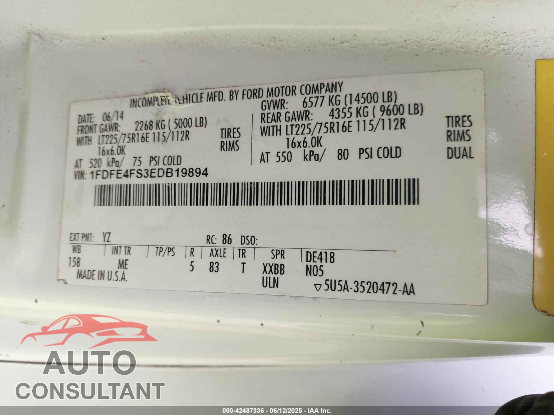 FORD E-450 CUTAWAY 2014 - 1FDFE4FS3EDB19894