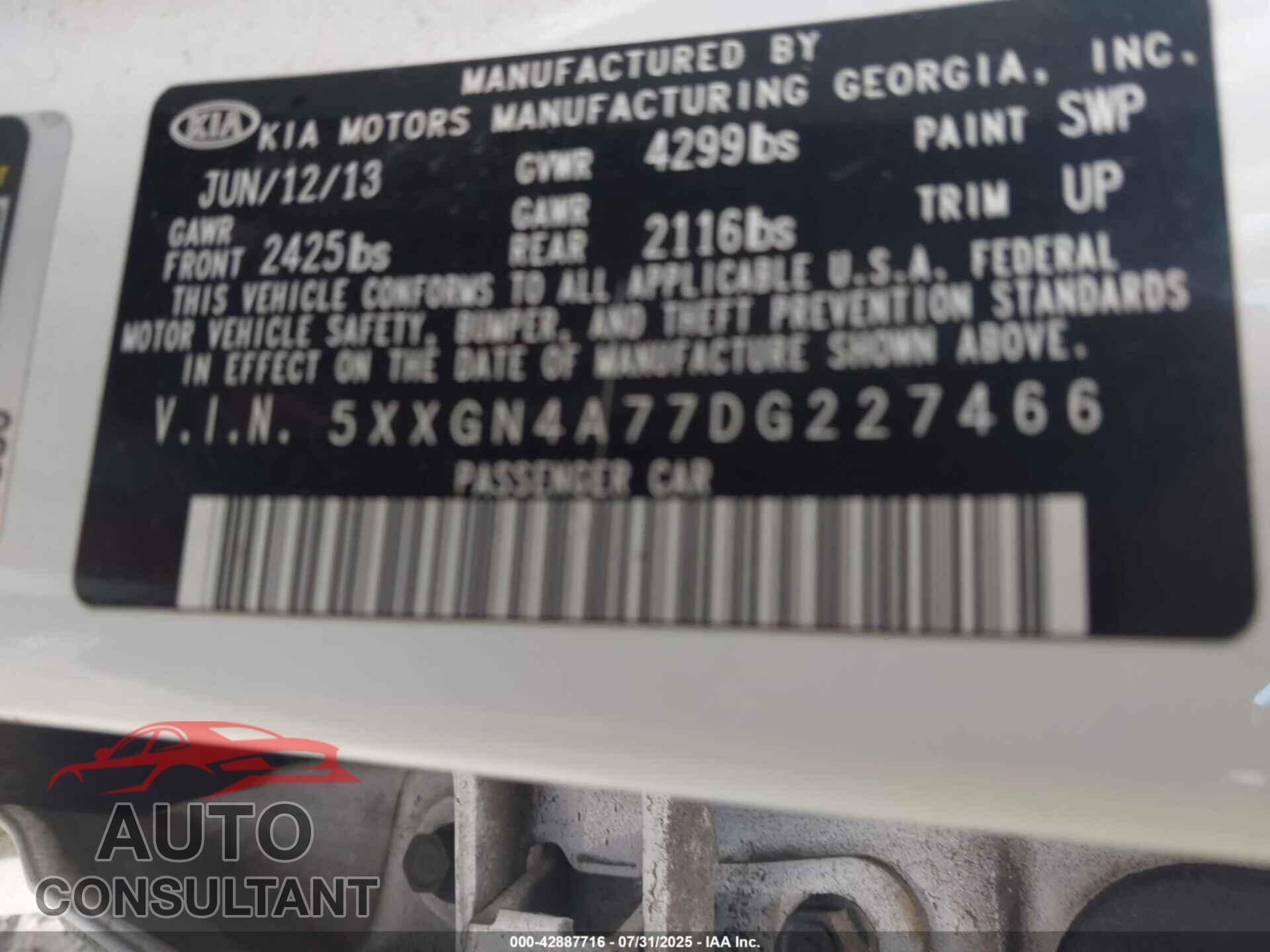 KIA OPTIMA 2013 - 5XXGN4A77DG227466