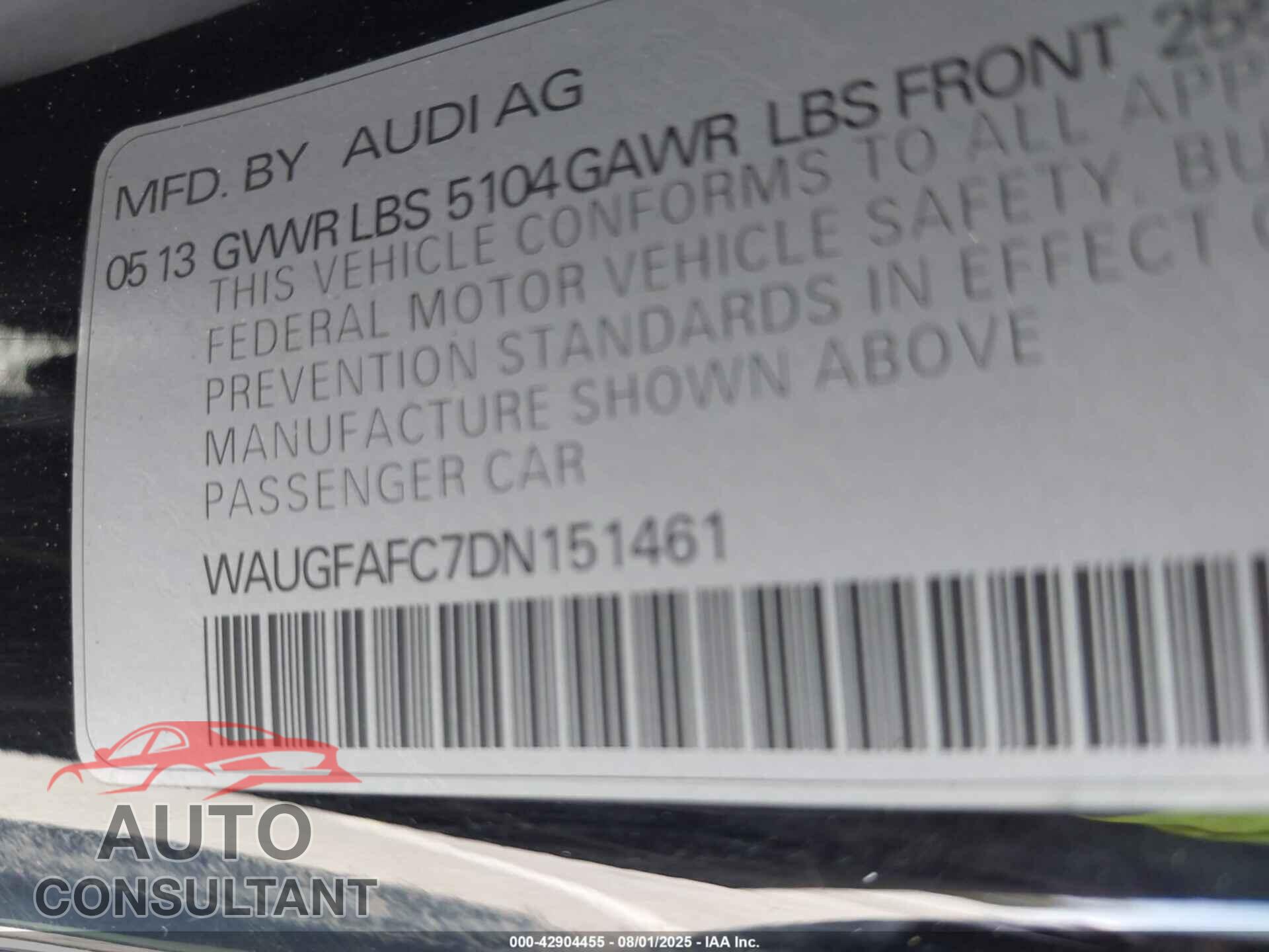 AUDI A6 2013 - WAUGFAFC7DN151461