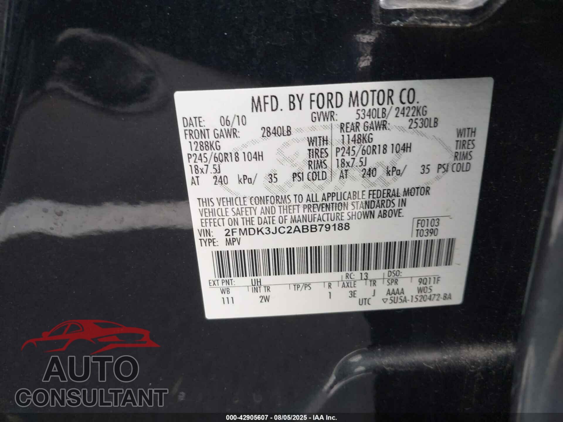 FORD EDGE 2010 - 2FMDK3JC2ABB79188