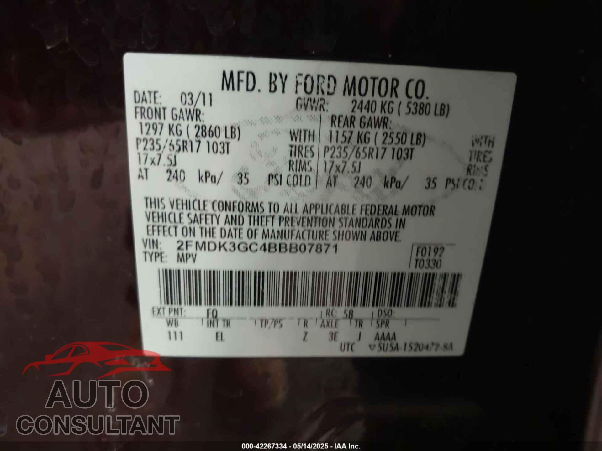 FORD EDGE 2011 - 2FMDK3GC4BBB07871