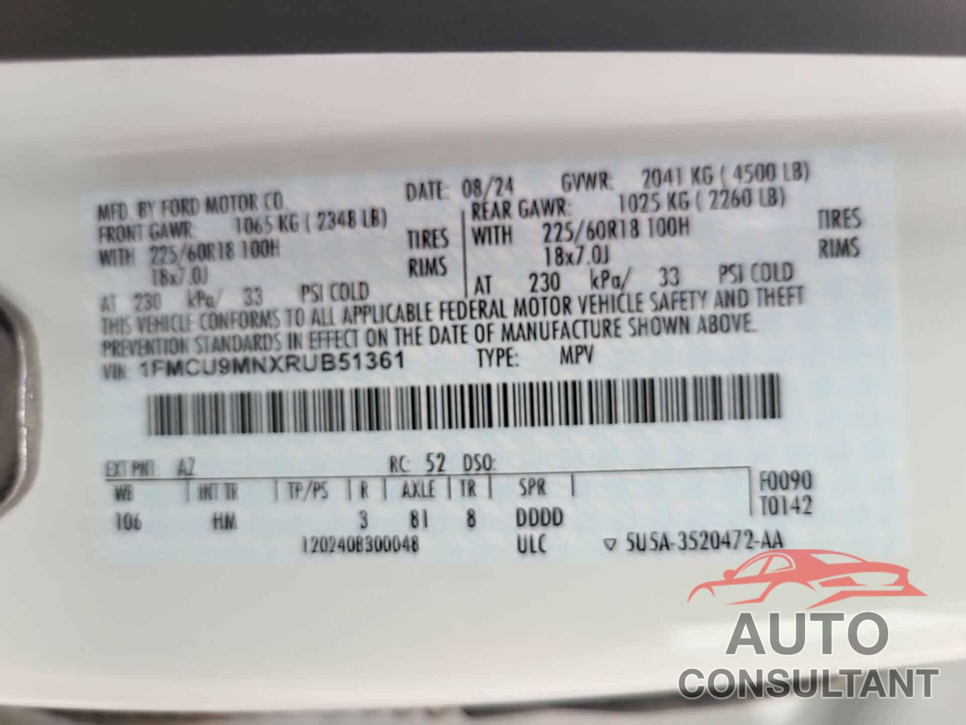 FORD ESCAPE 2024 - 1FMCU9MNXRUB51361